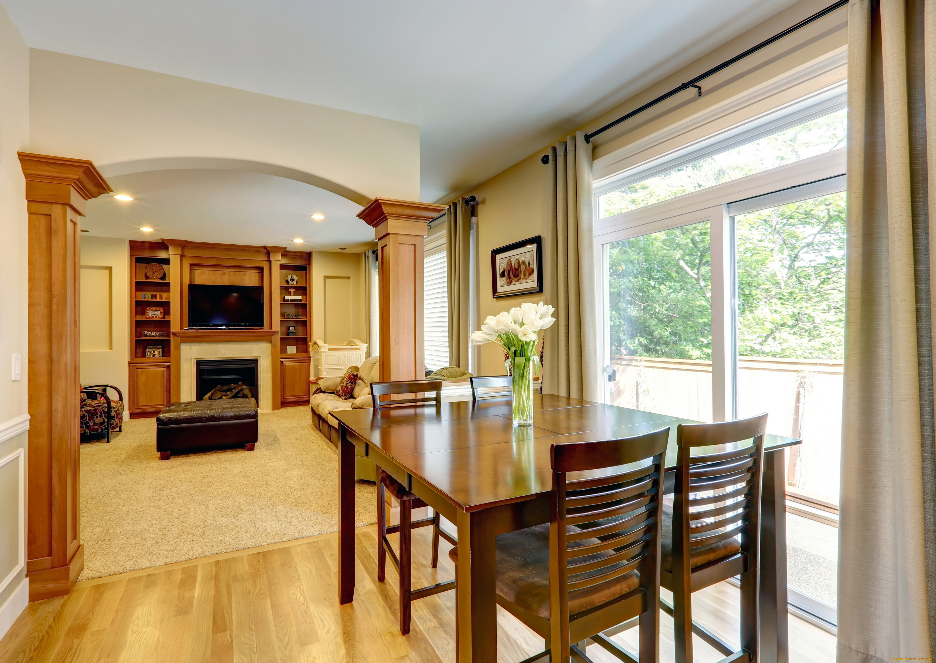 интерьер, гостиная, дизайн, стулья, стол