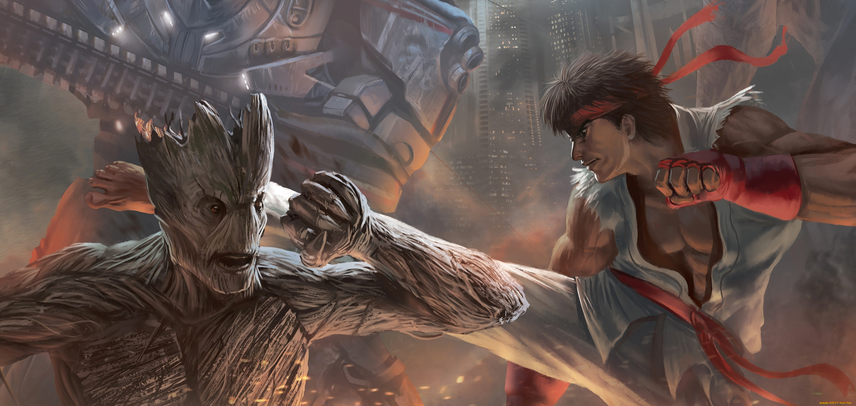 рисованные, кино, street, fighter, fan, art, ryu, groot, guardians, of, the, galaxy
