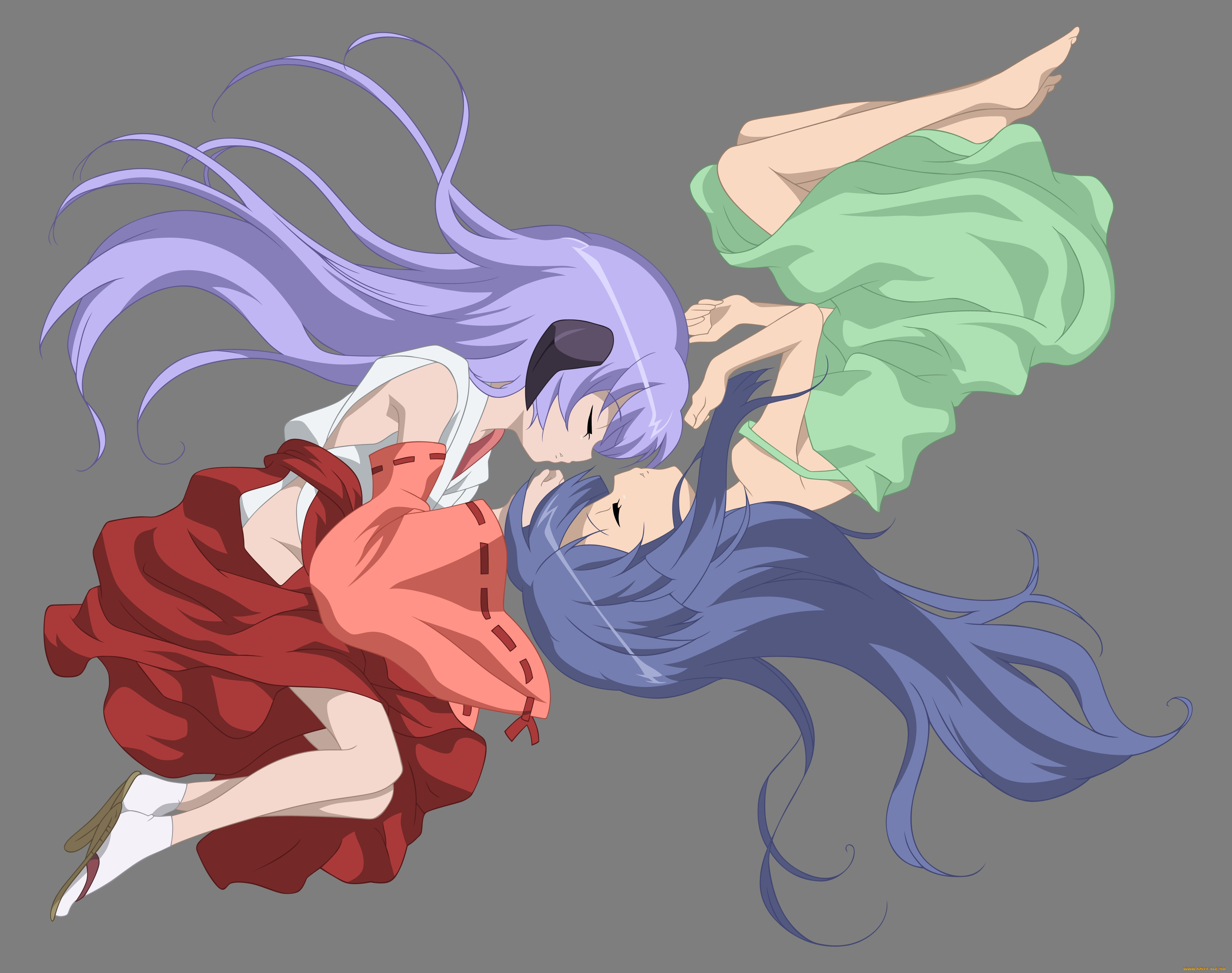 аниме, higurashi, no, naku, koro, ni, higurashi, no, naku, koro, ni, лежат, девушки, hanyuu, rika, furude