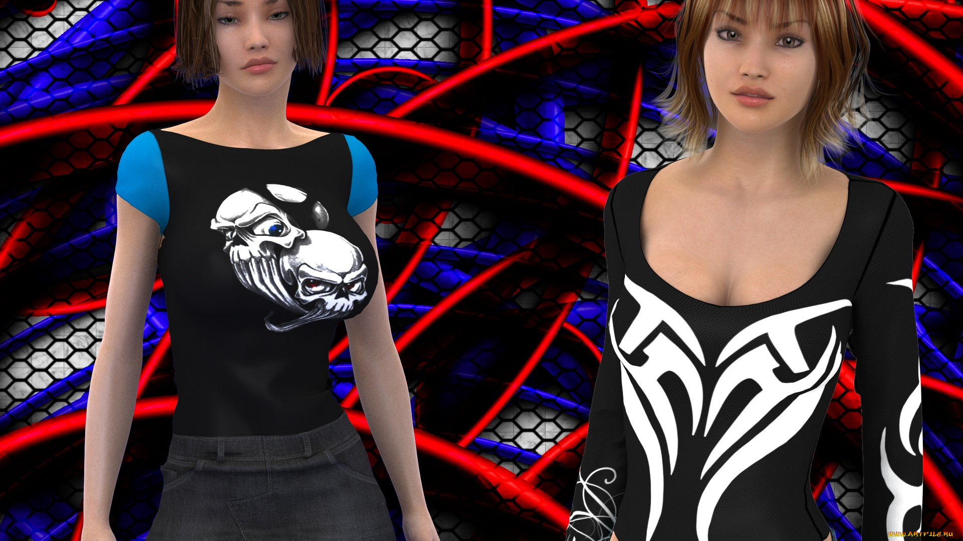 3д, графика, люди, , people, девушки, взгляд, фон