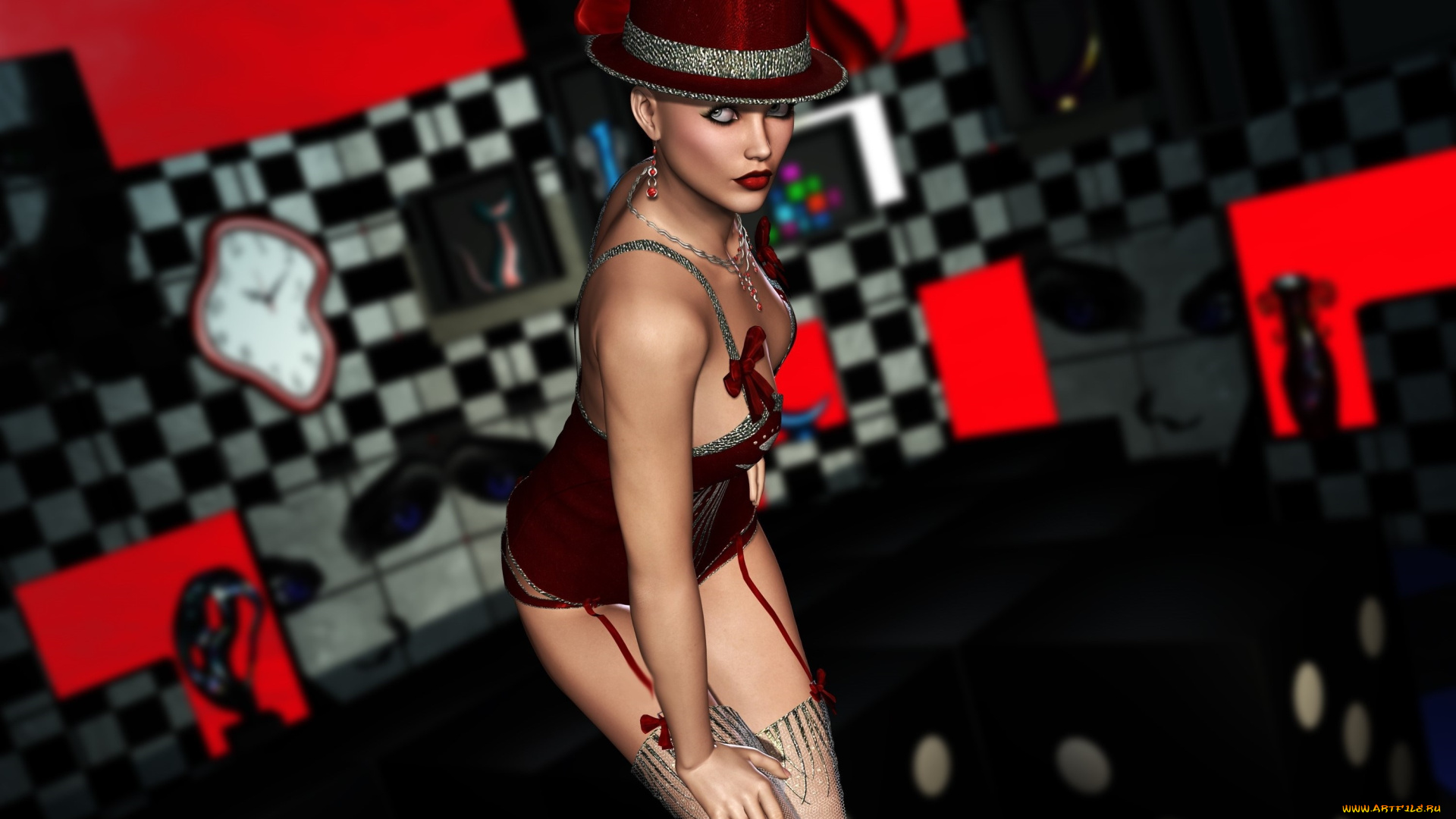 3д, графика, люди, , people, шляпа, фон, взгляд, девушка