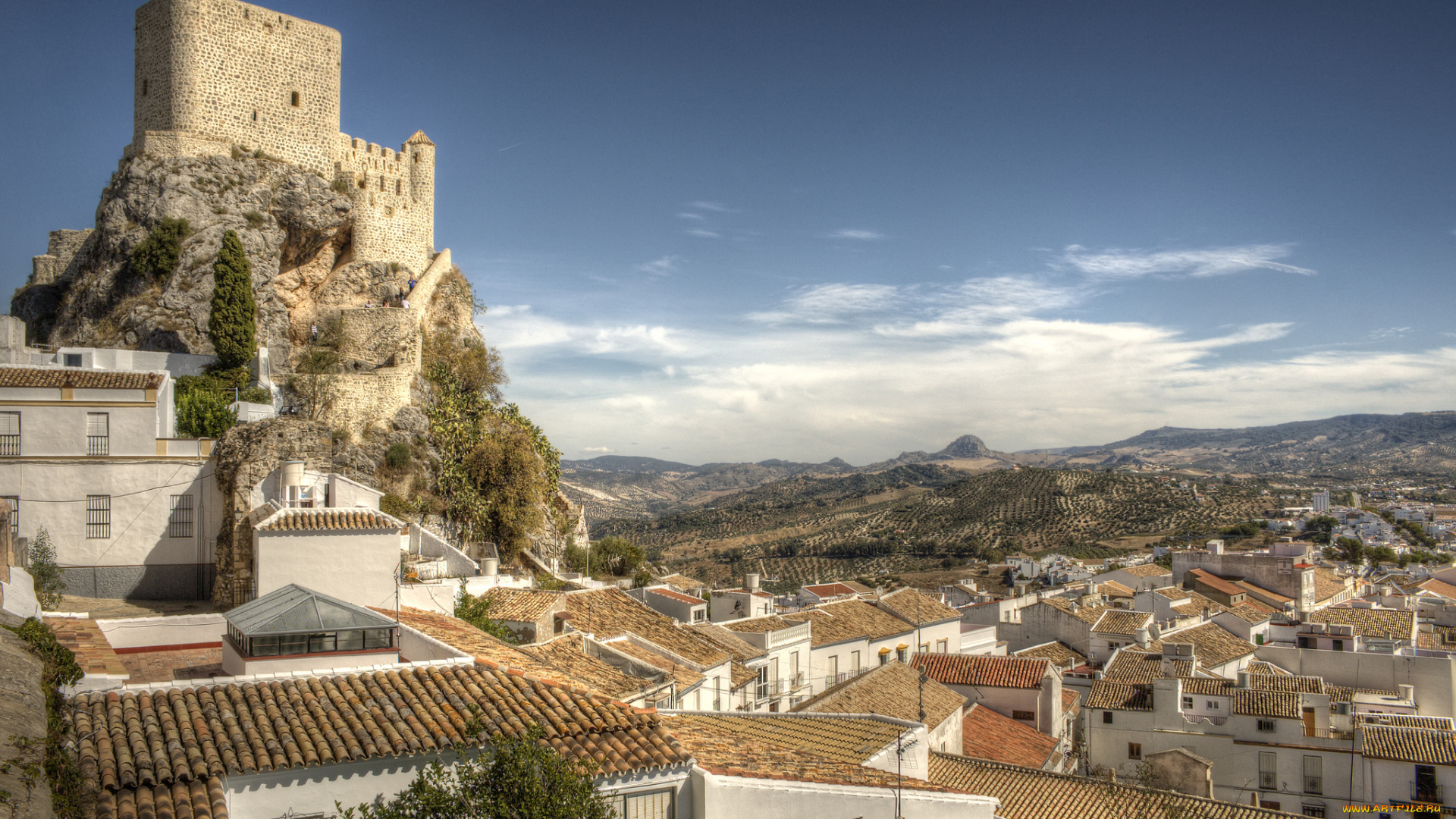 castillo, nazar&, 237, , en, olvera, города, замки, испании, замок, холм, панорама