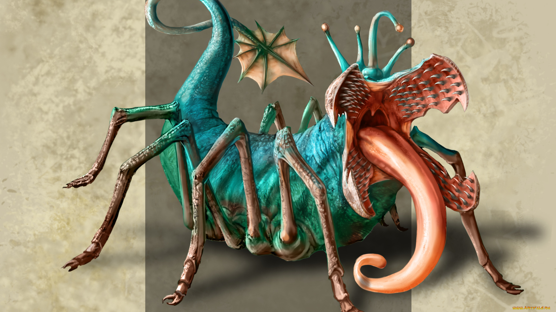 фэнтези, существа, монстр, чудовище, членистоногий, язык, пасть