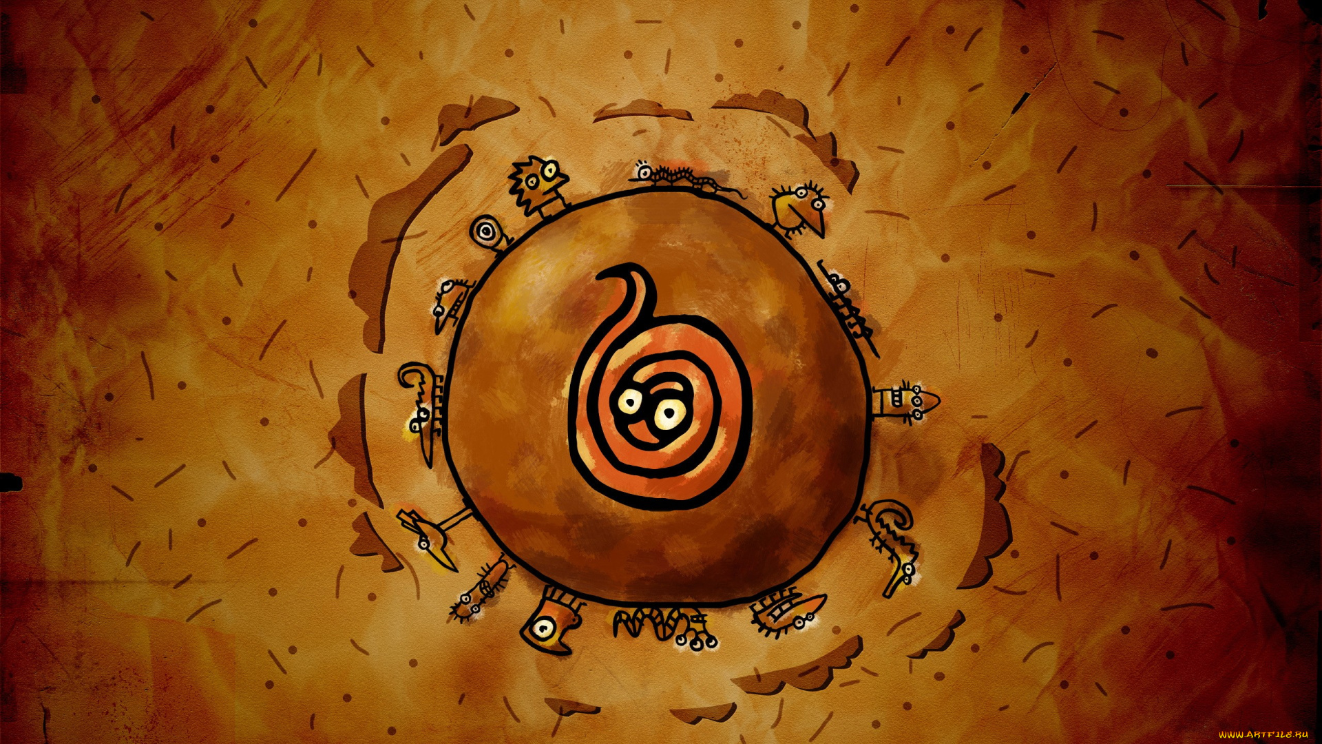 рисованное, vladstudio, человечки, облака, планета, змея, существа