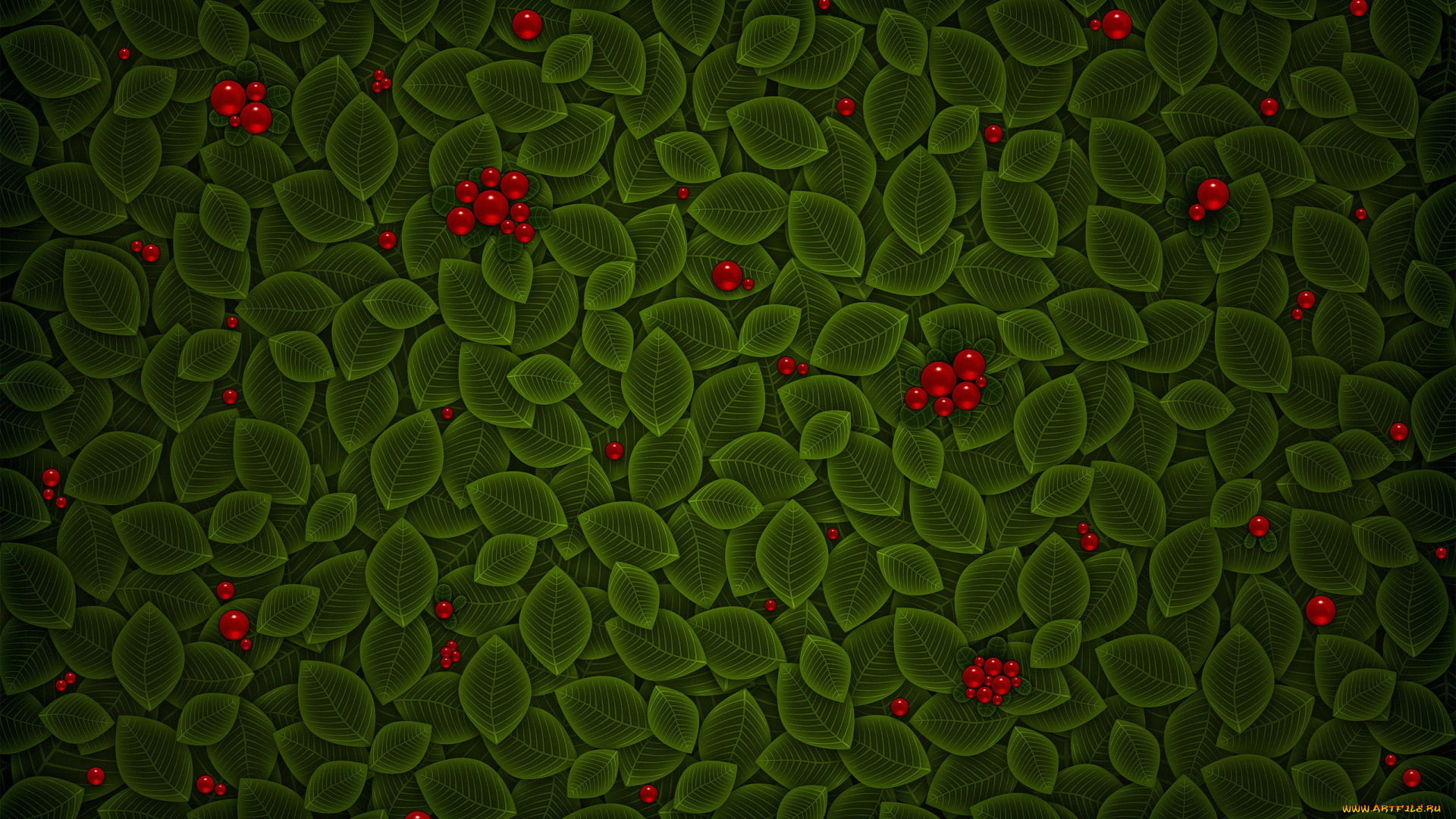 рисованное, vladstudio, красные, листья, ягоды