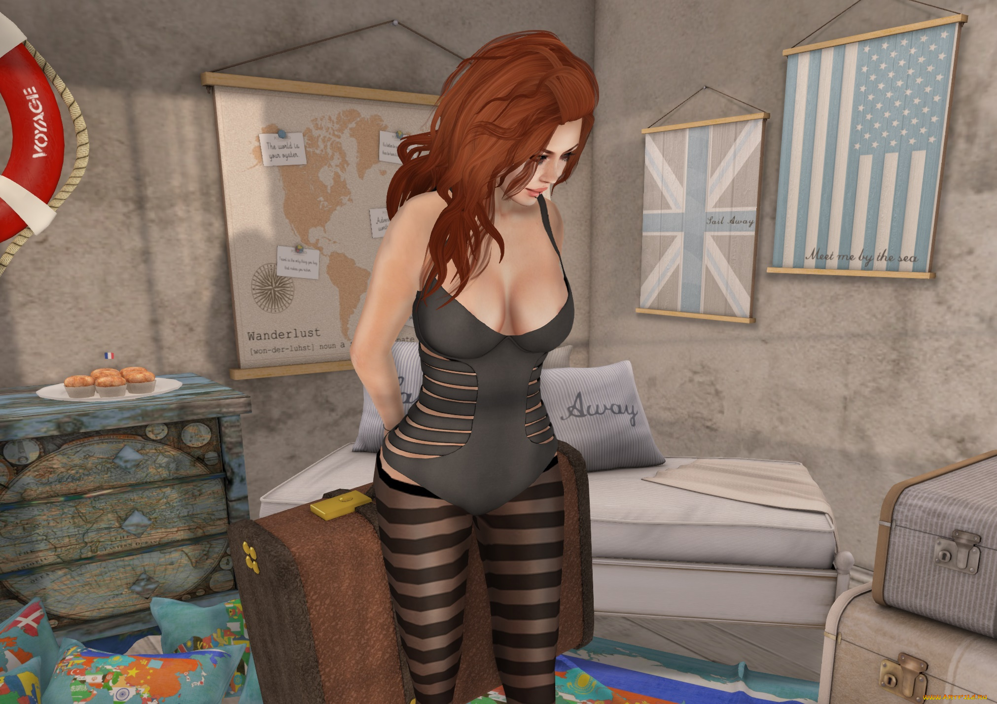 3д, графика, люди, , people, фон, взгляд, девушка, рыжая