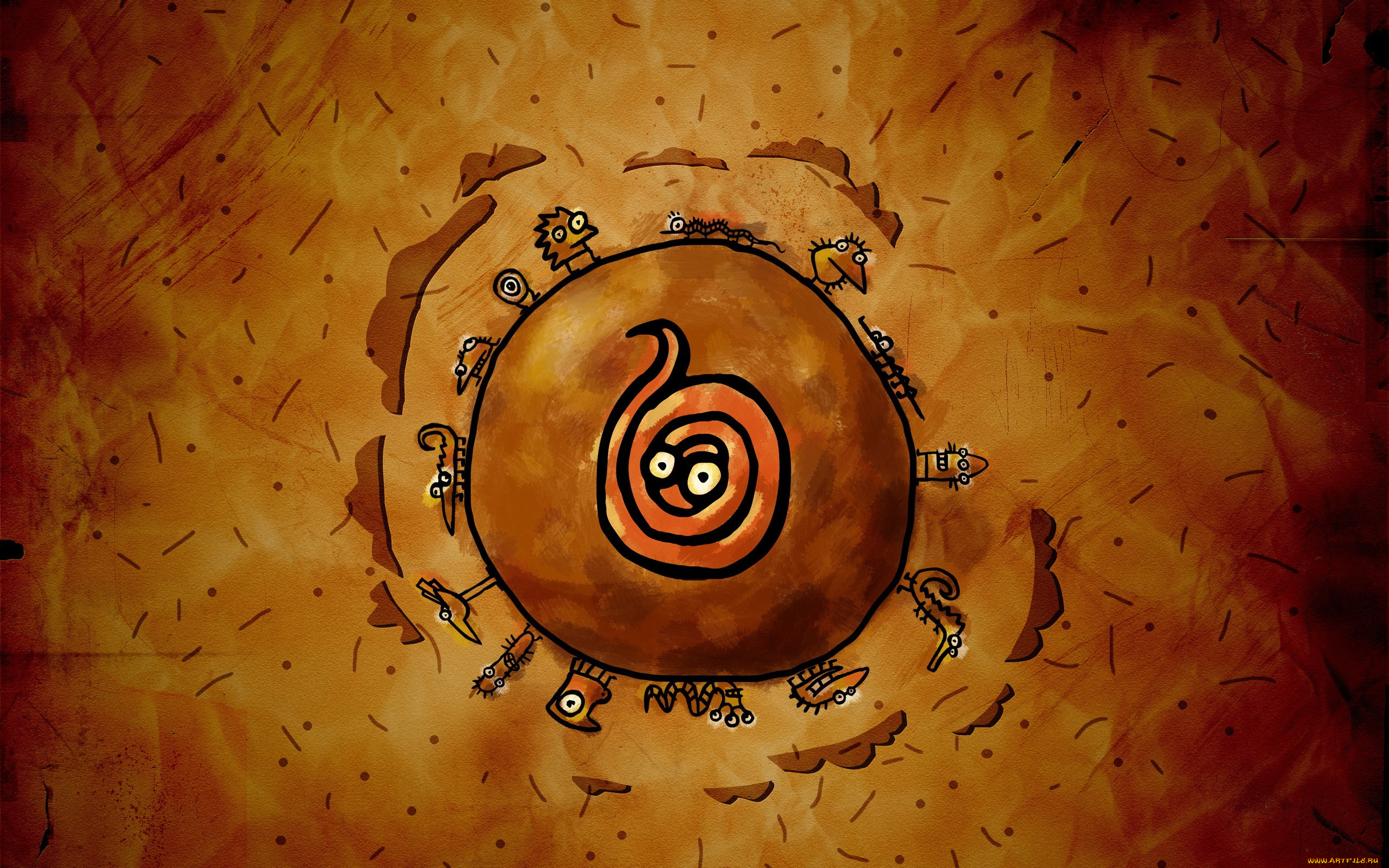 рисованное, vladstudio, человечки, облака, планета, змея, существа