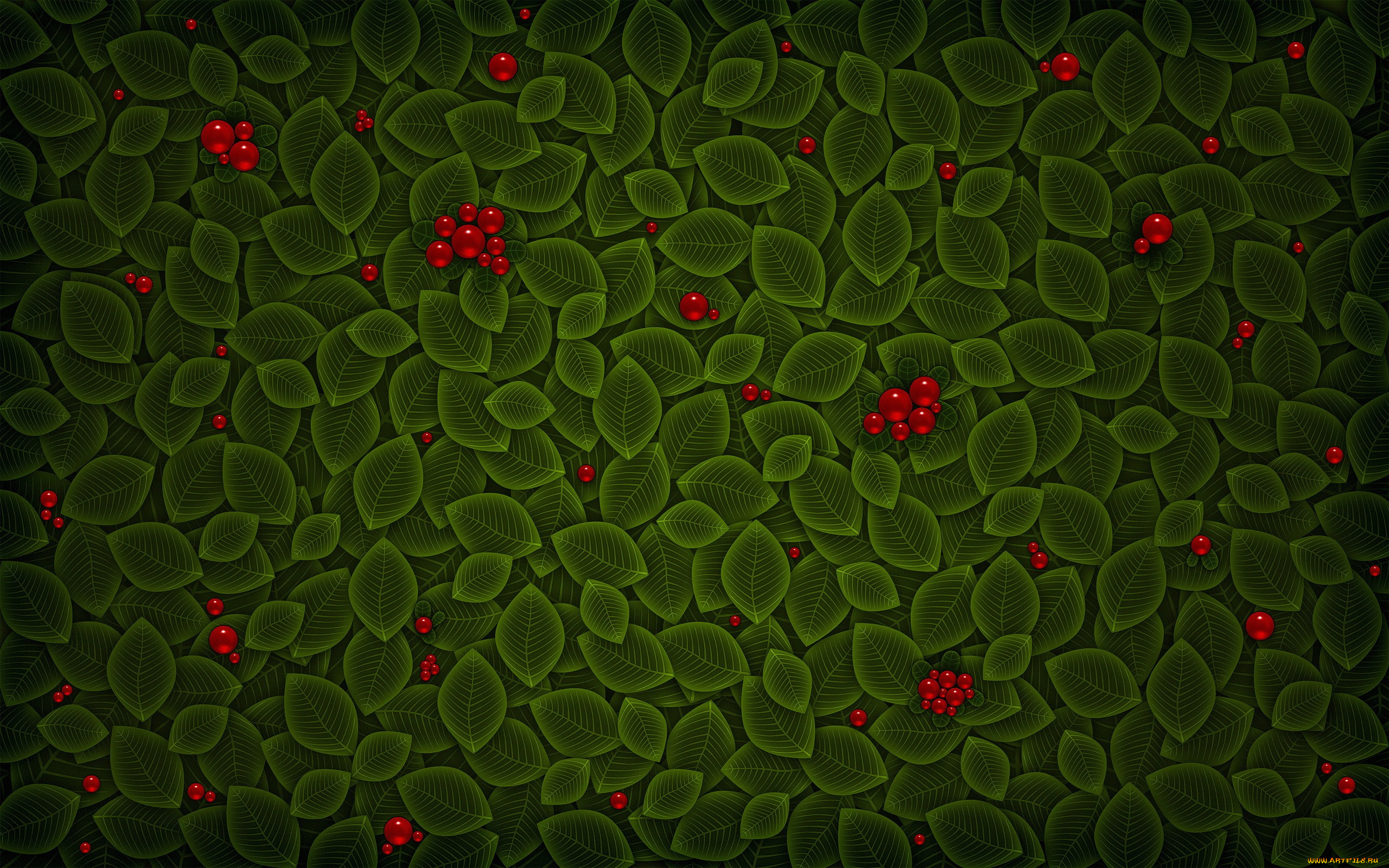 рисованное, vladstudio, красные, листья, ягоды