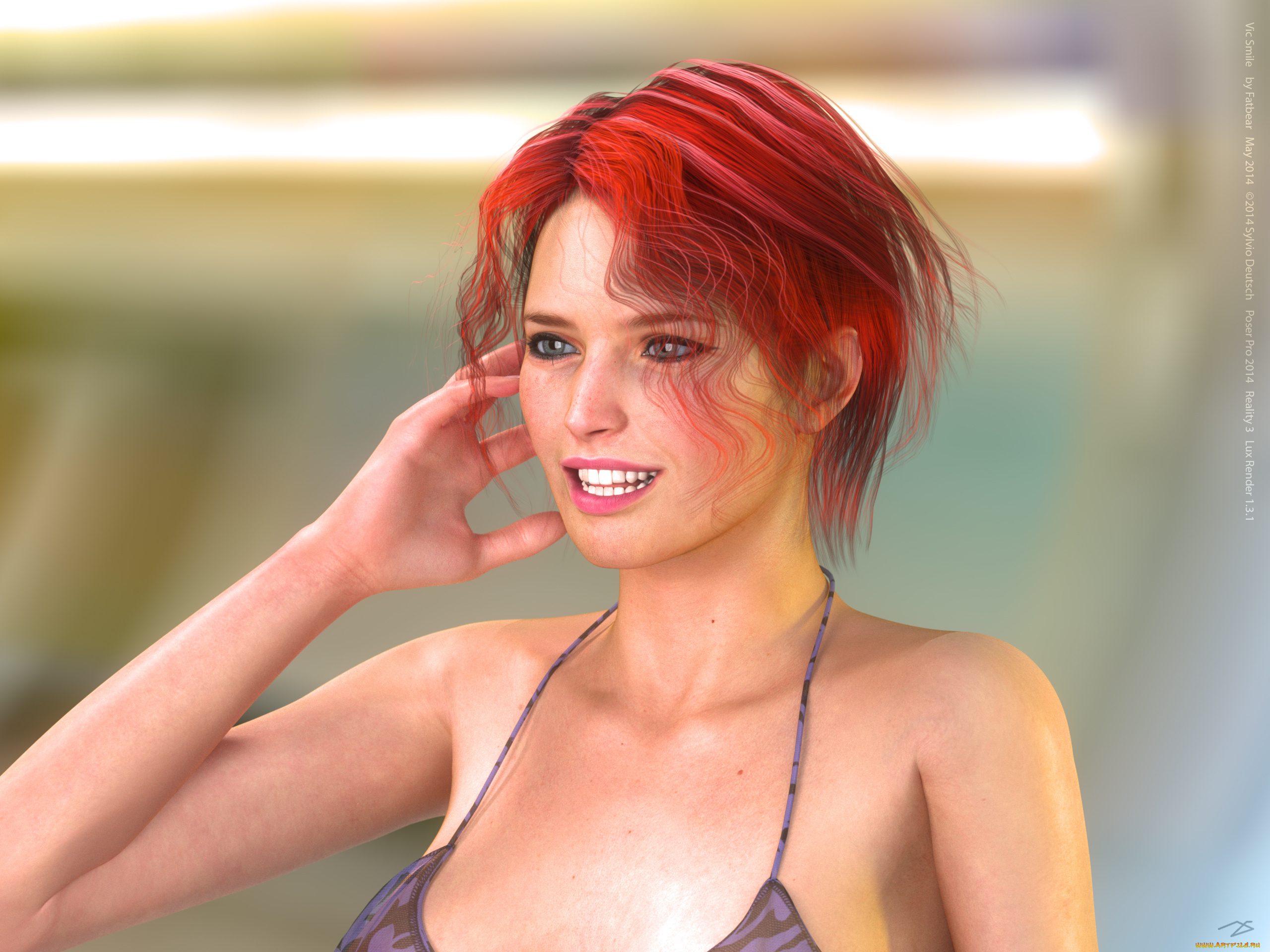 3д, графика, портрет, , portraits, девушка, взгляд, фон, рыжая