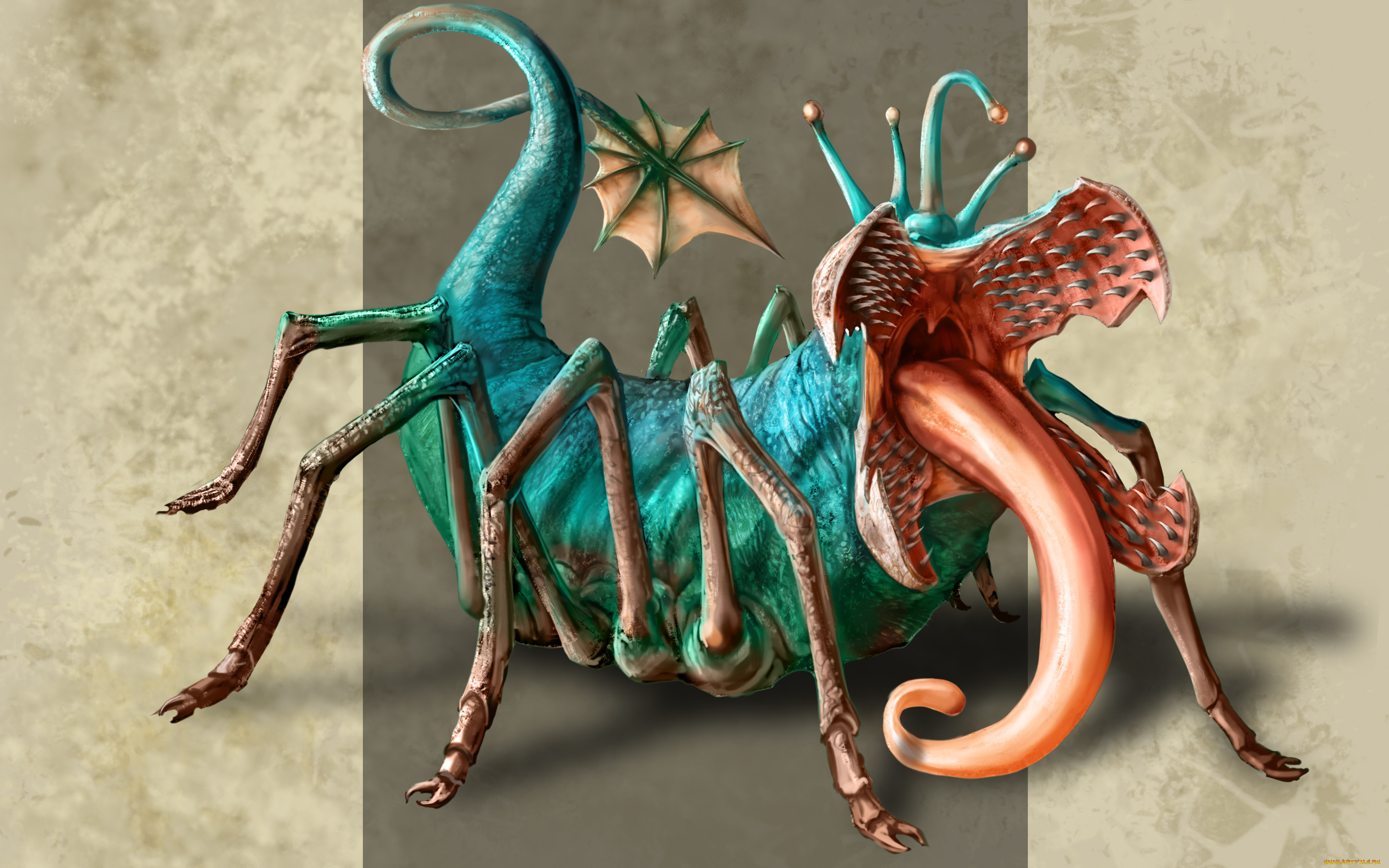 фэнтези, существа, монстр, чудовище, членистоногий, язык, пасть