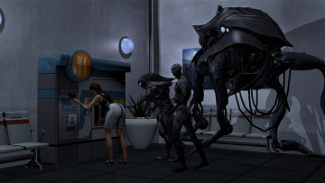 обоя 3д графика, фантазия , fantasy, девушка, взгляд, фон, существа