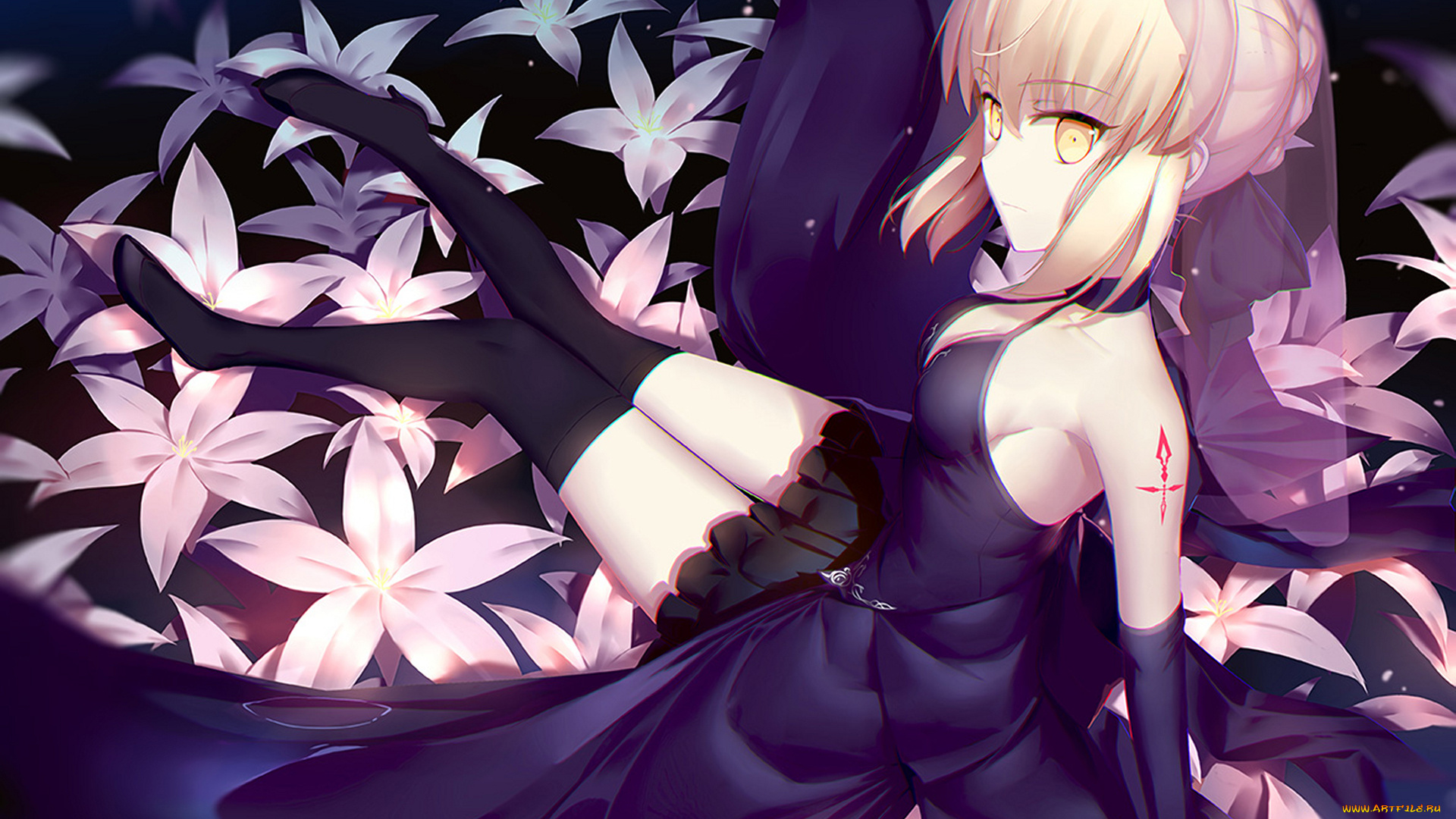 аниме, fate, stay, night, девушка, взгляд, фон