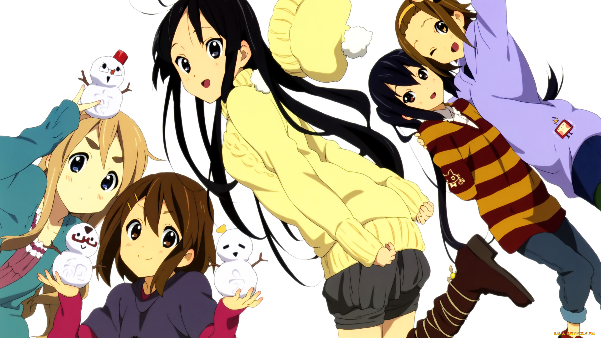 аниме, k-on, девушки, фон, взгляд