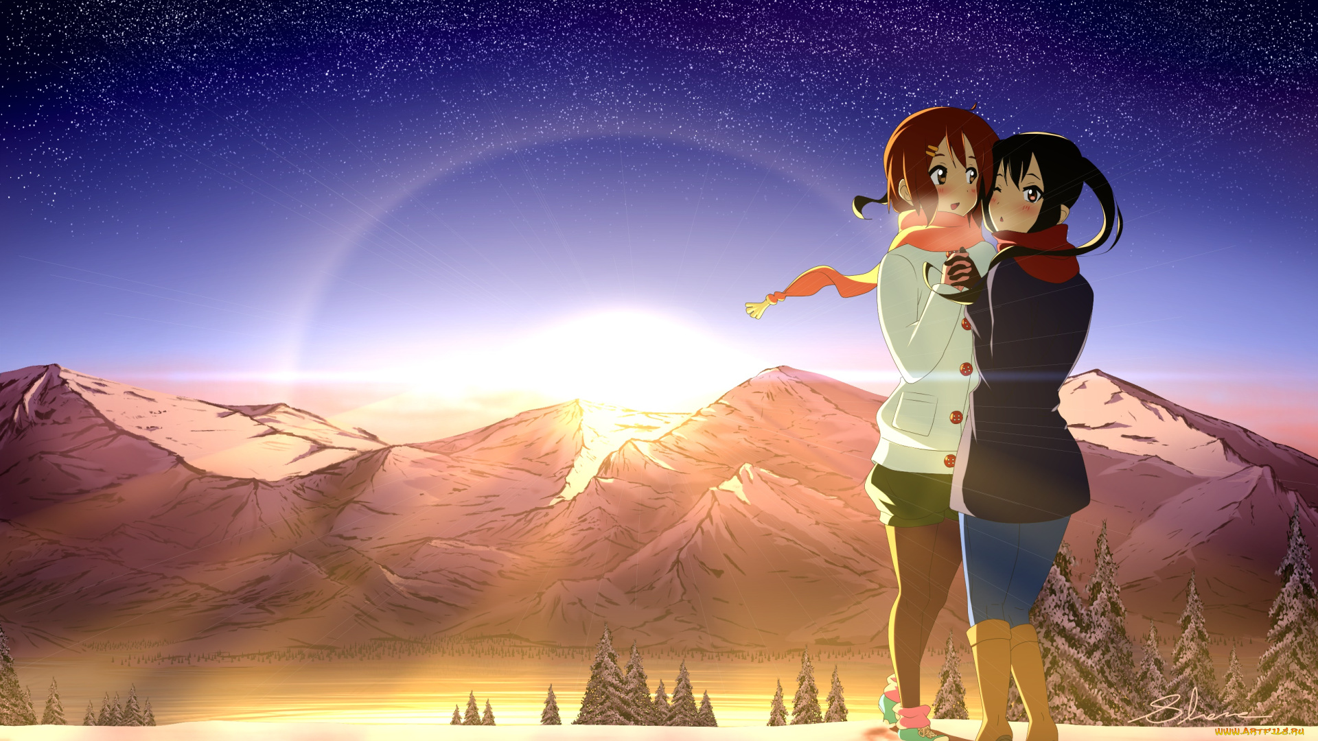 аниме, k-on, фон, взгляд, девушка, парень