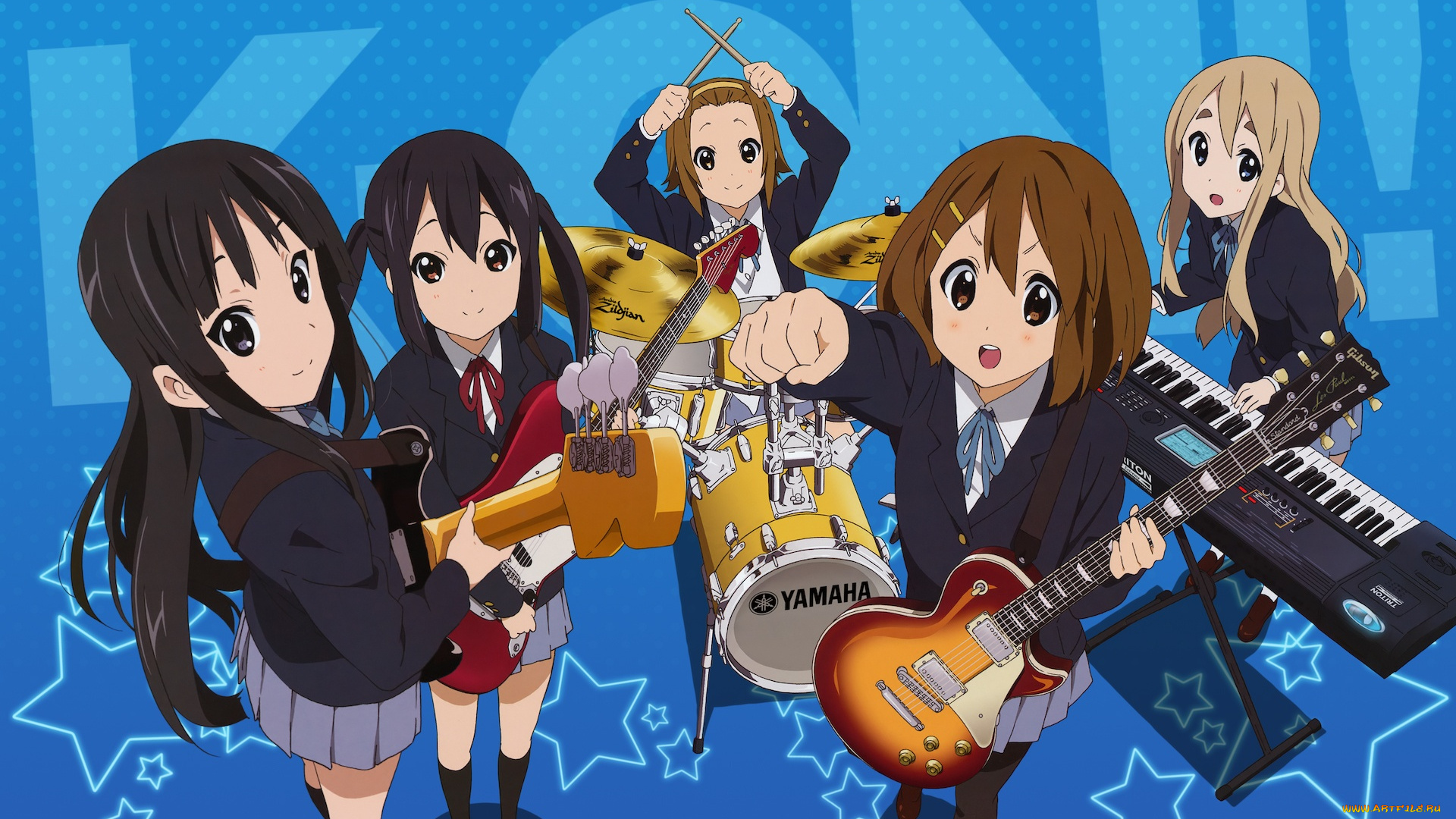 аниме, k-on, фон, взгляд, девушки