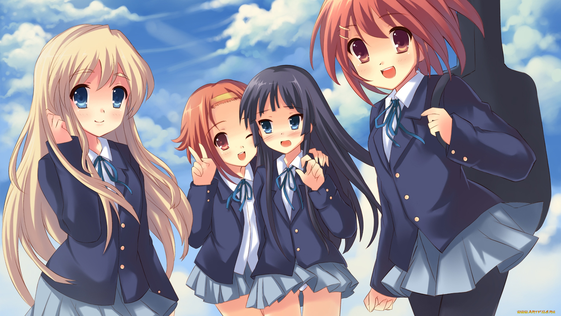 аниме, k-on, фон, взгляд, девушки