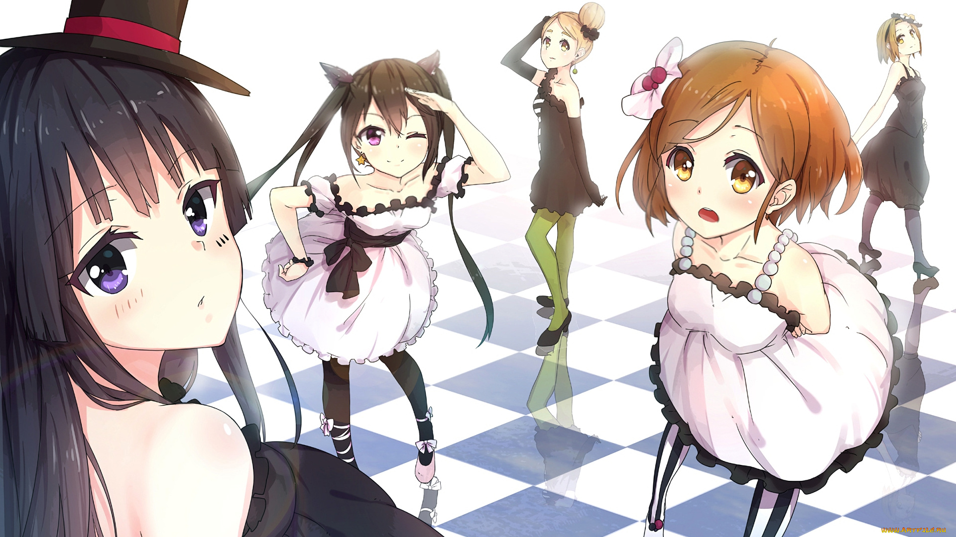 аниме, k-on, взгляд, девушки, фон