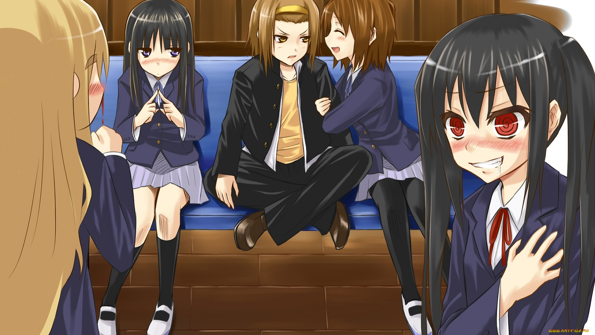 аниме, k-on, взгляд, девушки, фон