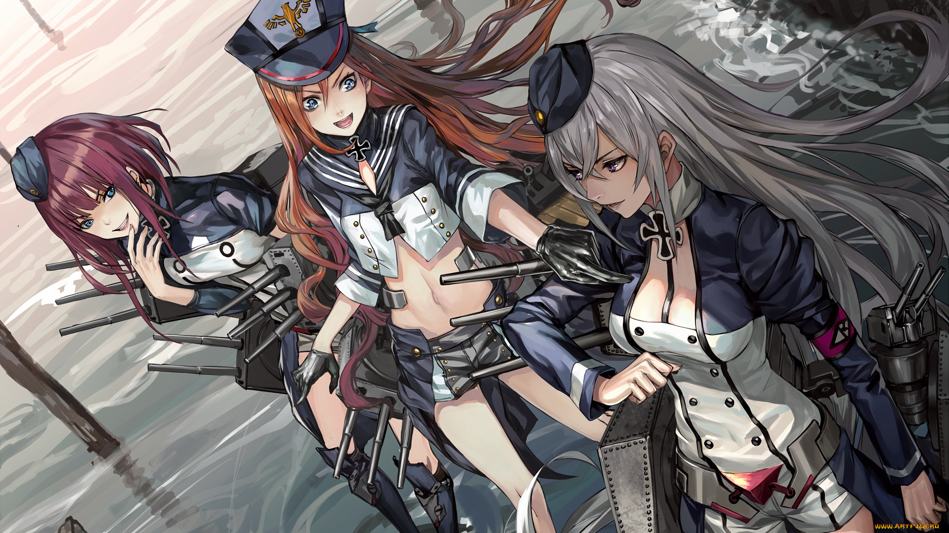 аниме, kantai, collection, фон, взгляд, девушки