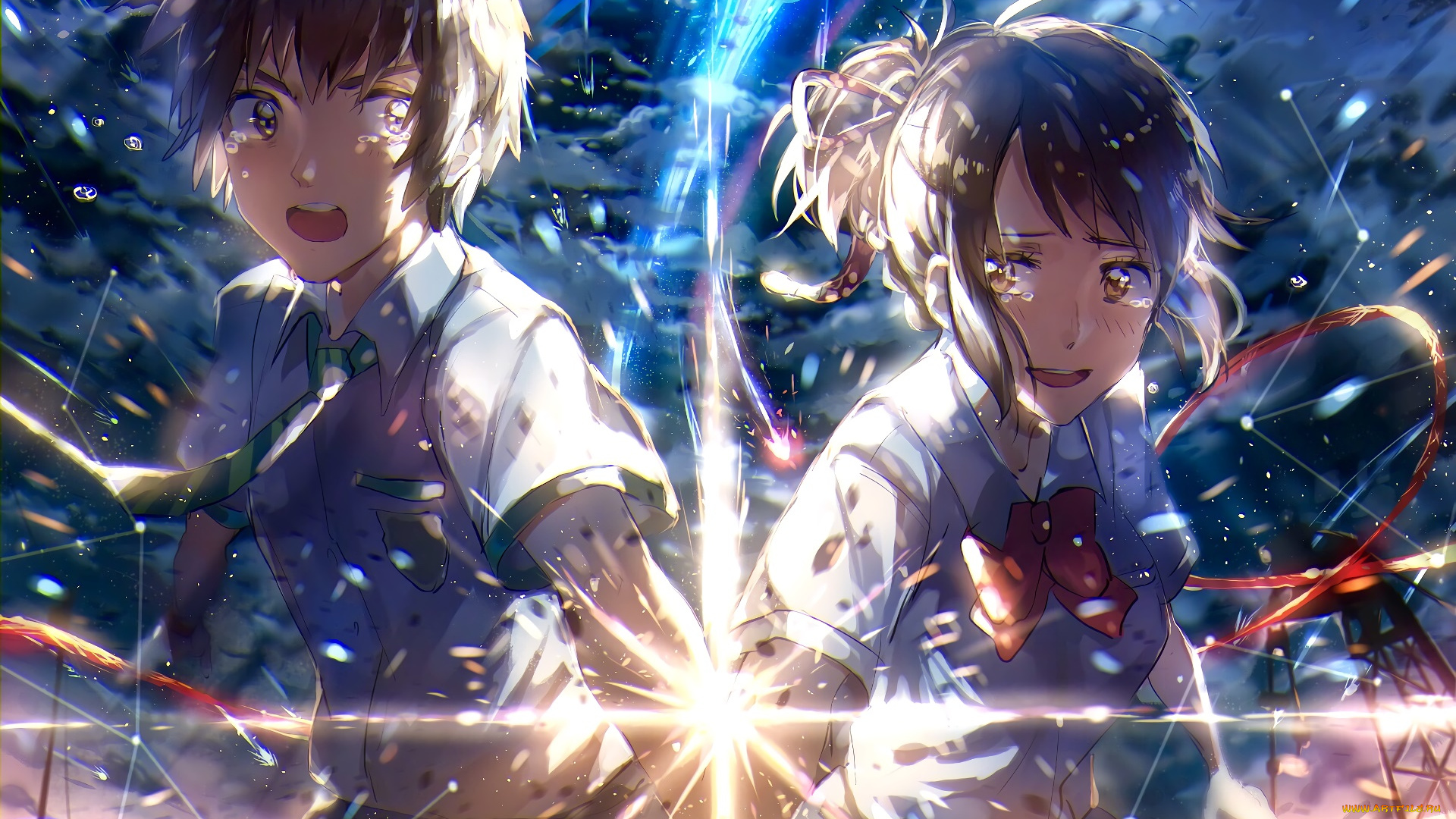 аниме, kimi, no, na, wa, девушка, фон, взгляд