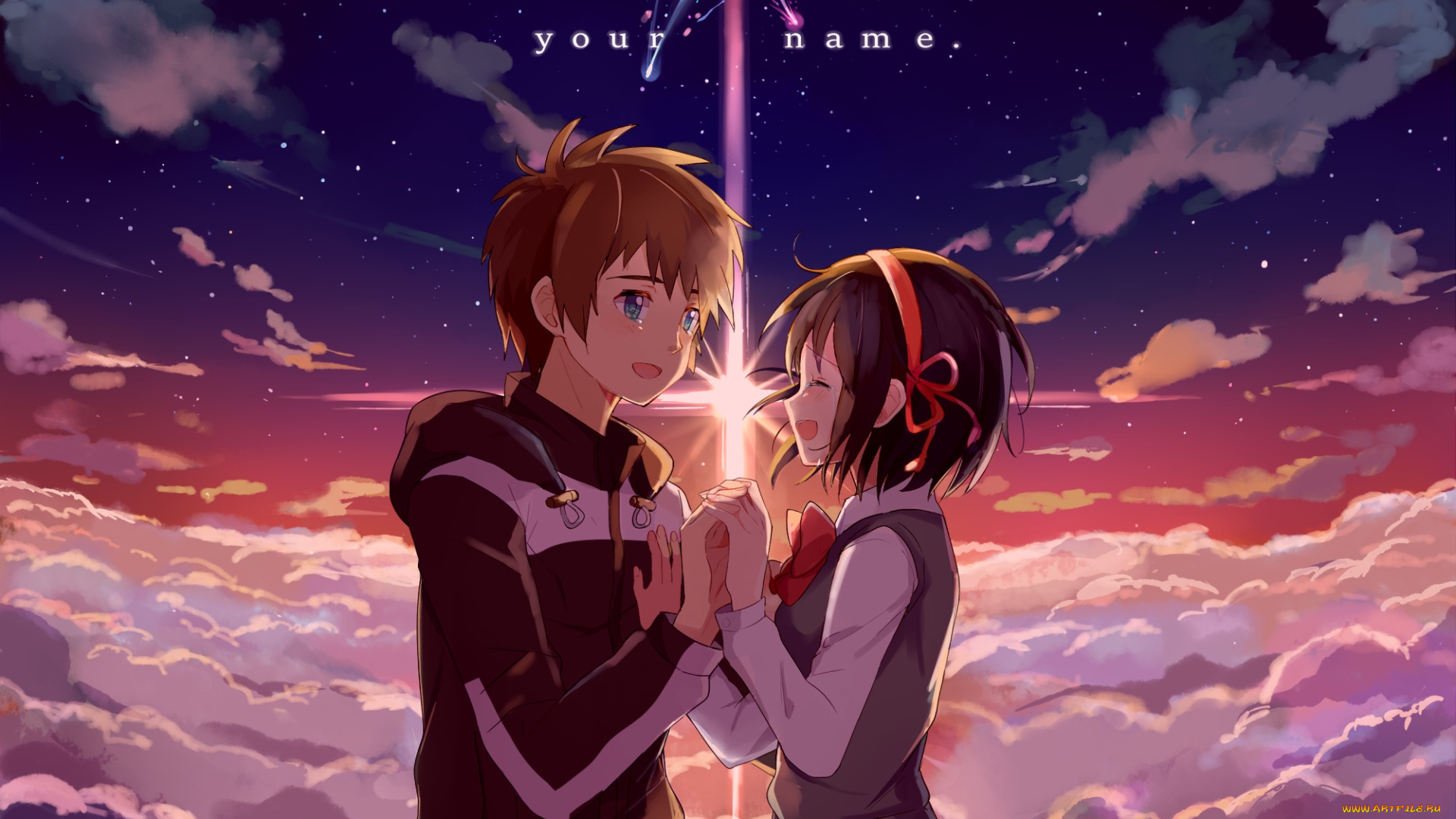 аниме, kimi, no, na, wa, взгляд, девушка, фон