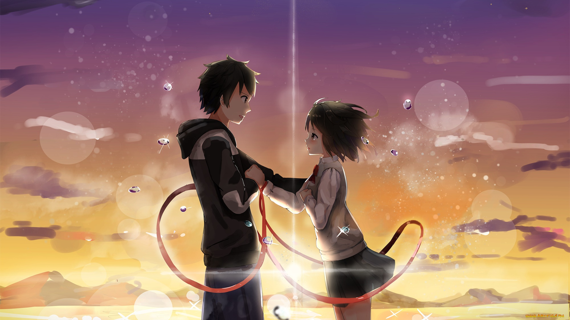 аниме, kimi, no, na, wa, взгляд, парень, фон, девушка