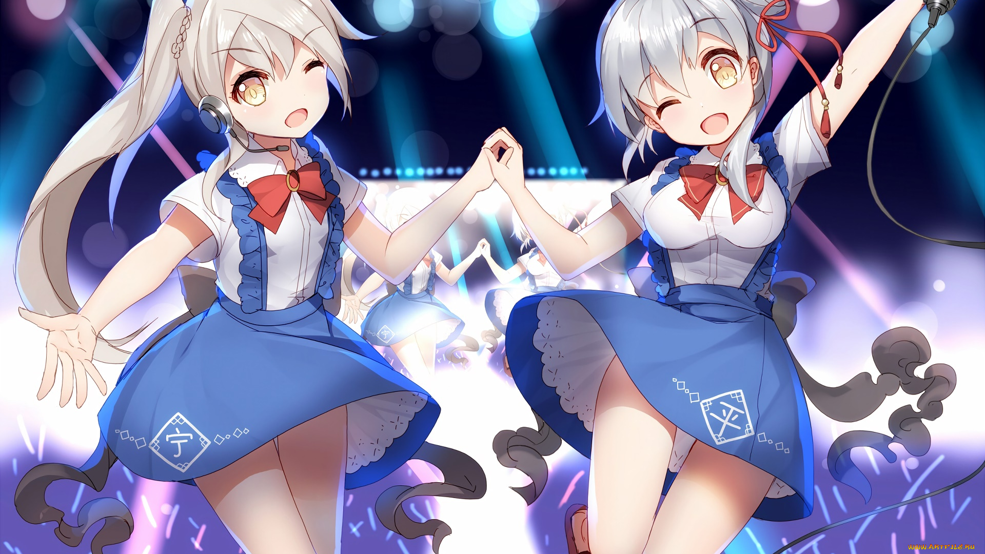 аниме, музыка, фон, взгляд, девушки