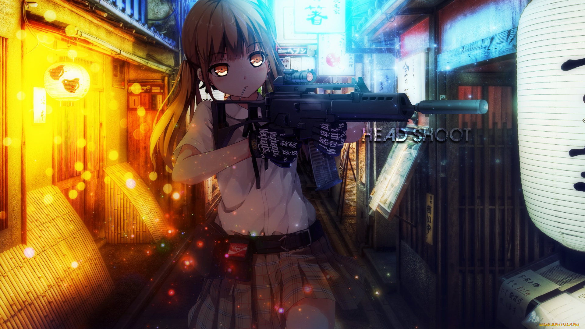 аниме, оружие, , техника, , технологии, девушка, взгляд, фон