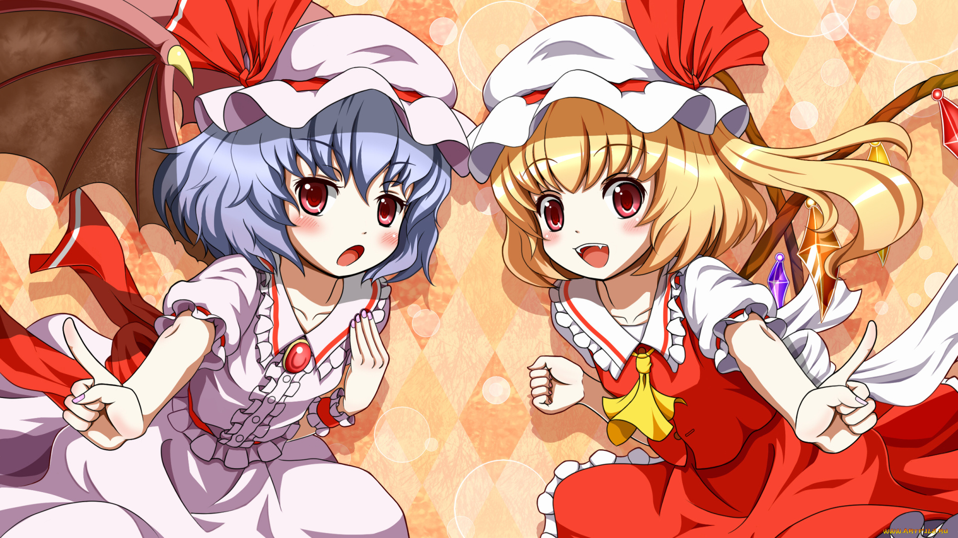 аниме, touhou, девушки, взгляд, фон