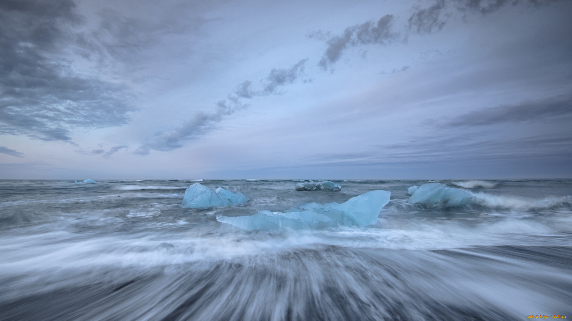 природа, айсберги, и, ледники, небо, берег, лёд