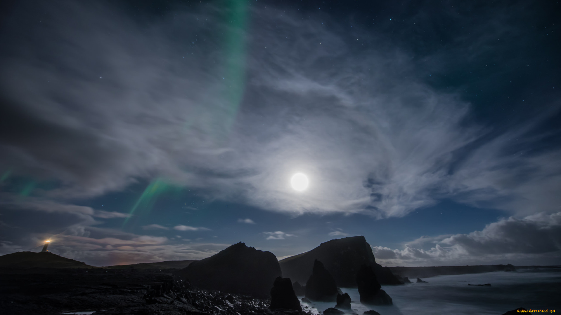 природа, северное, сияние, луна, северное, сияние
