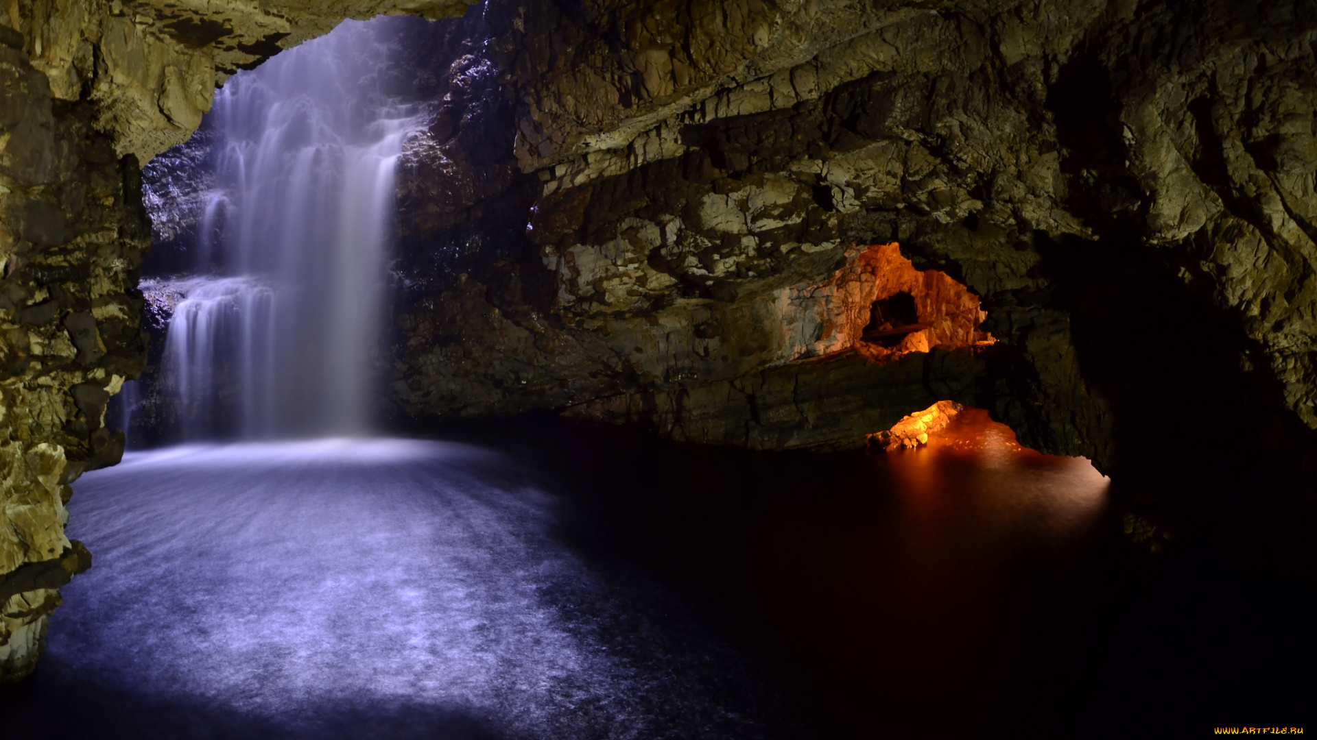 природа, водопады, поток, скала