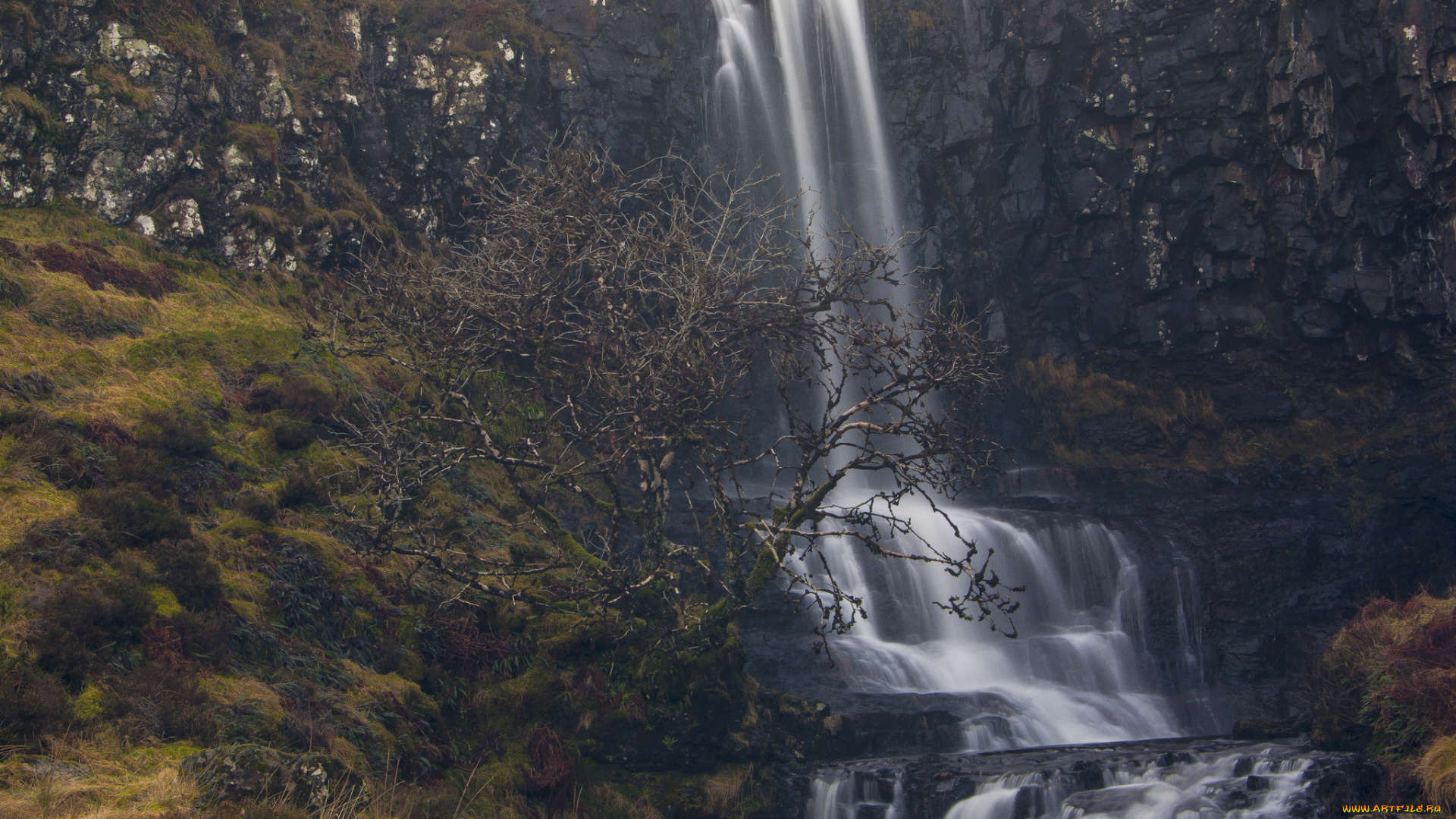 природа, водопады, скала, поток