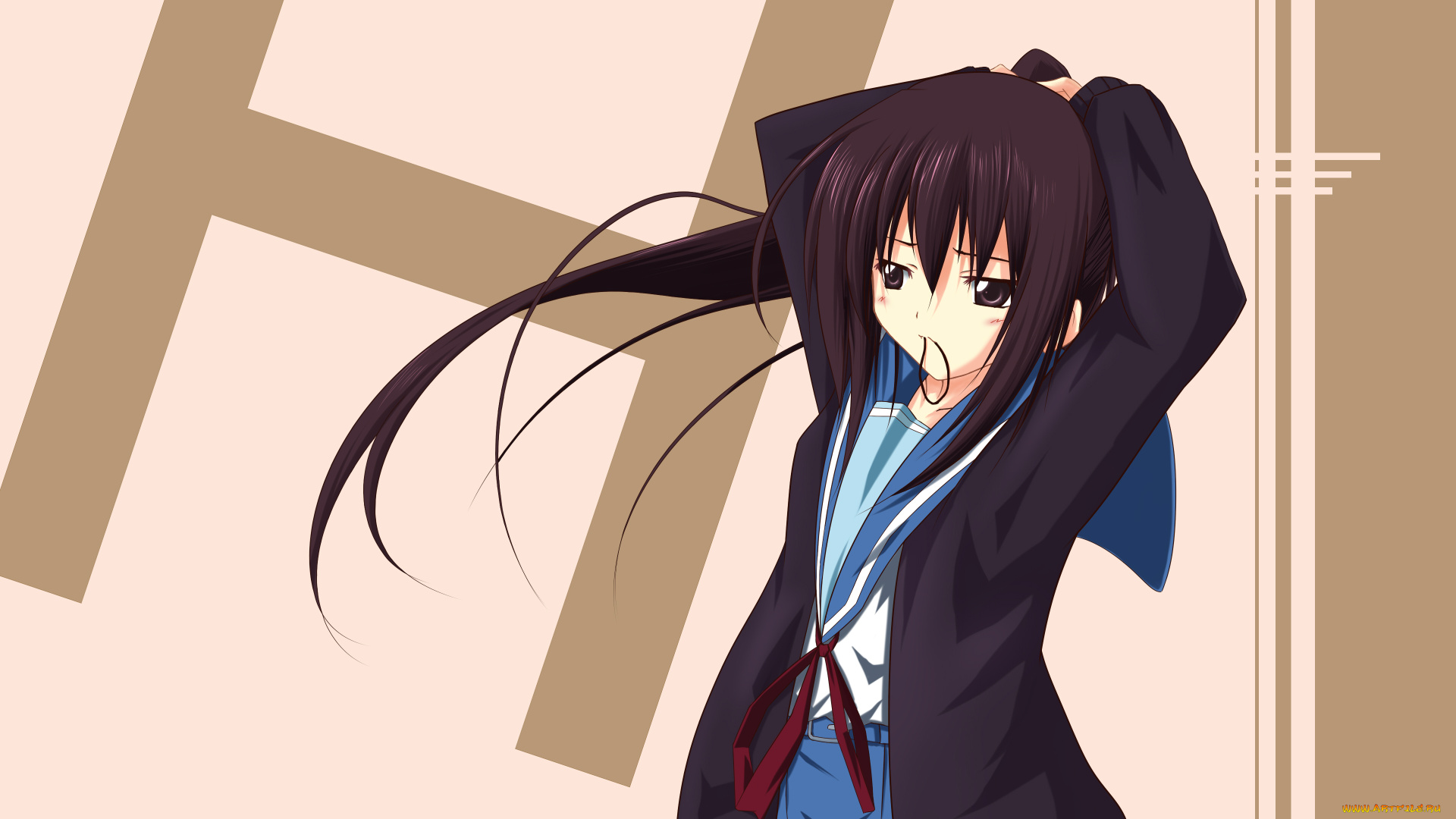 the, melancholy, of, haruhi, suzumiya, аниме, девушка, фон, взгляд