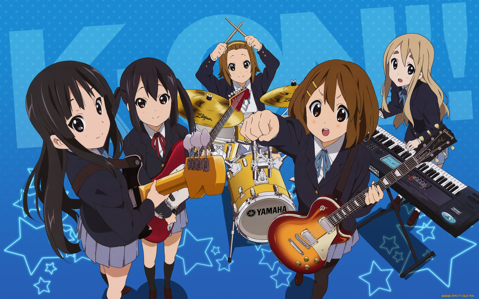 аниме, k-on, фон, взгляд, девушки