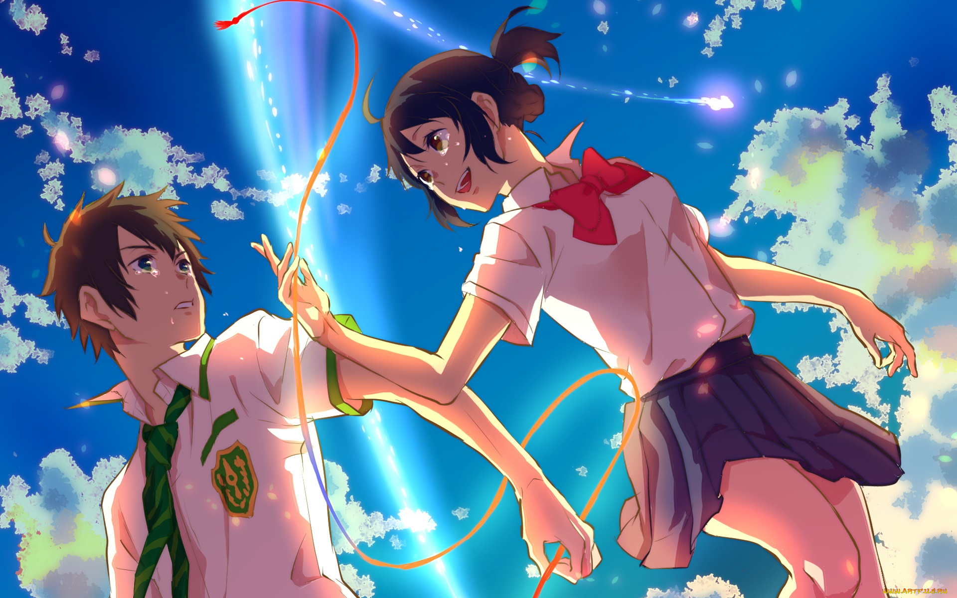 аниме, kimi, no, na, wa, фон, девушка, взгляд, парень