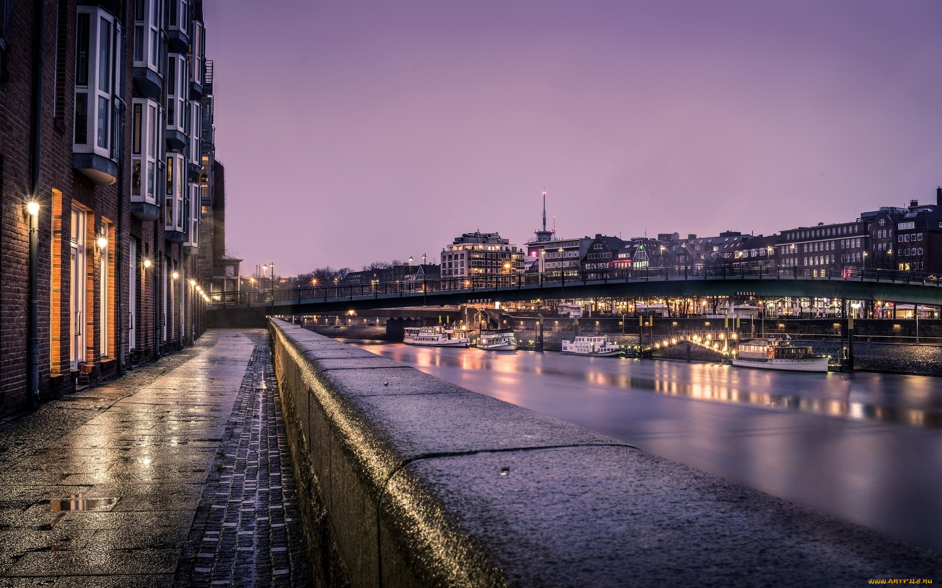 города, -, улицы, , площади, , набережные, улица, огни, дома, бремен, набережная, река