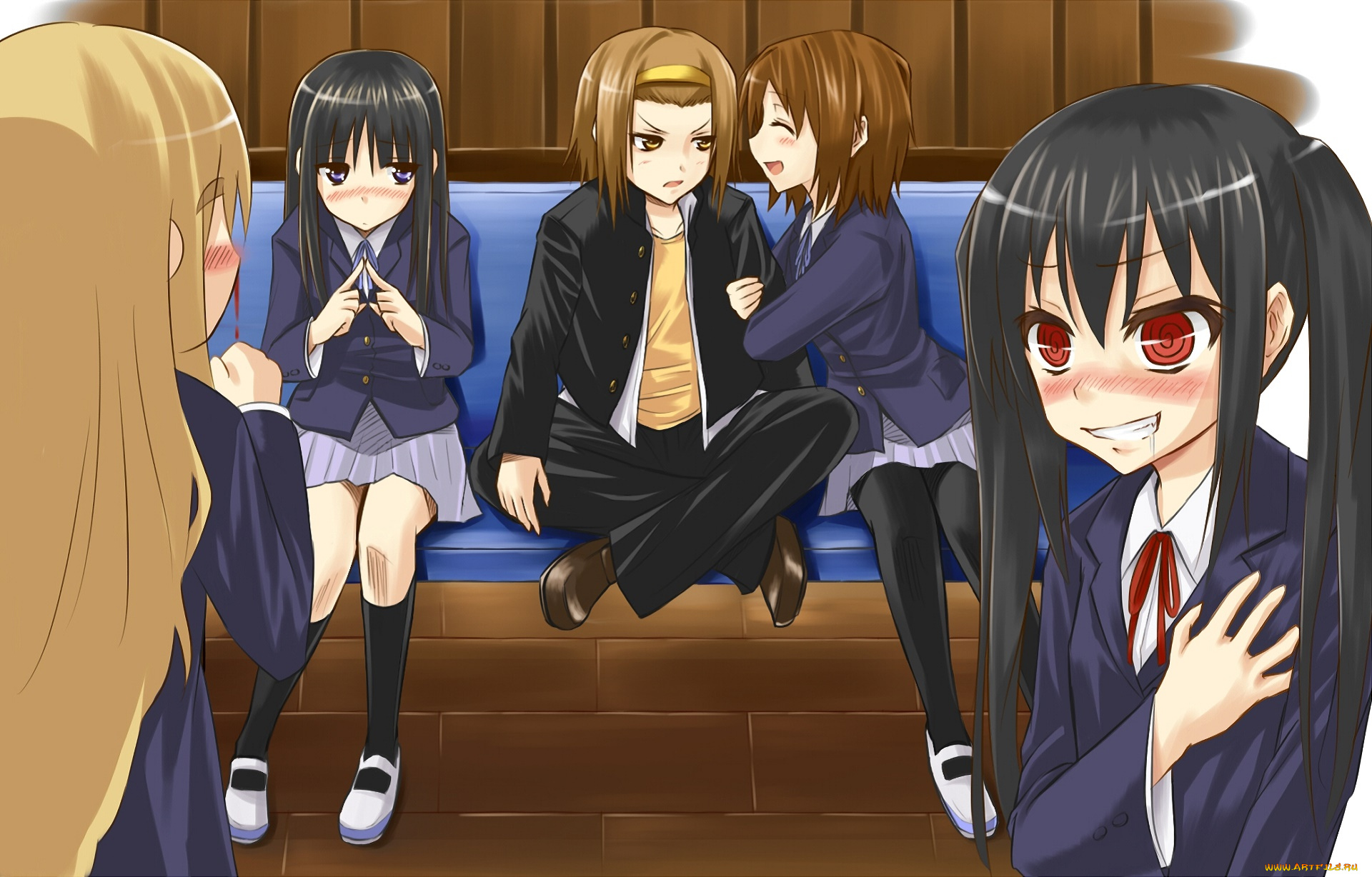 аниме, k-on, взгляд, девушки, фон