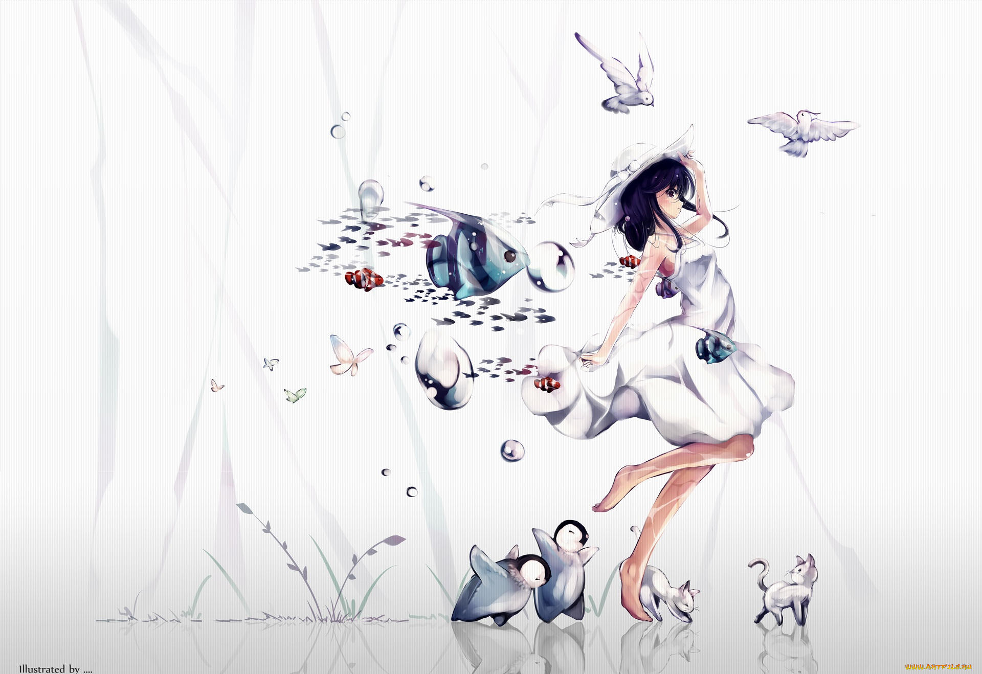 аниме, животные, , существа, девушка