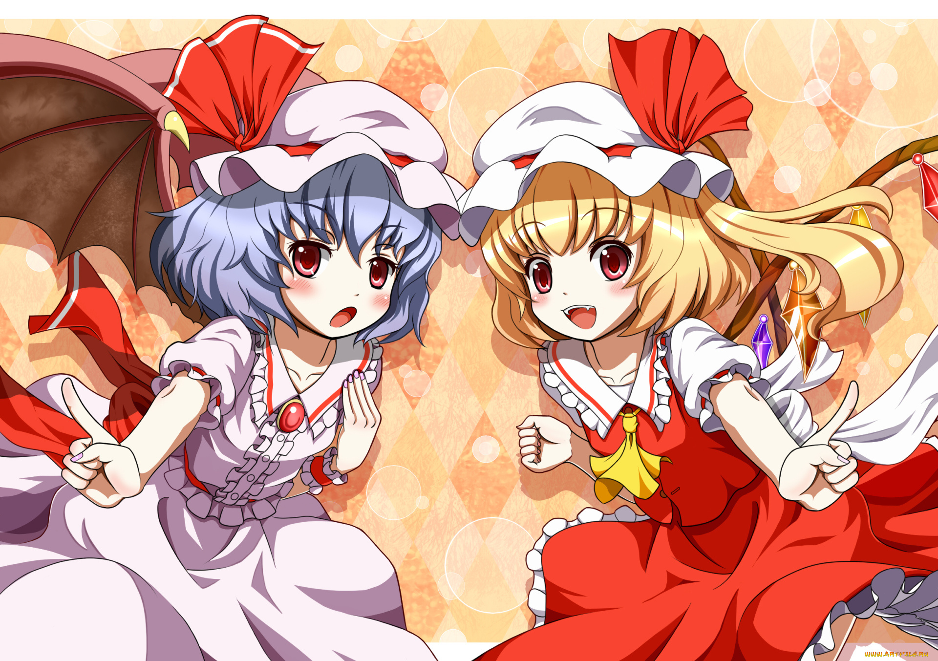 аниме, touhou, девушки, взгляд, фон