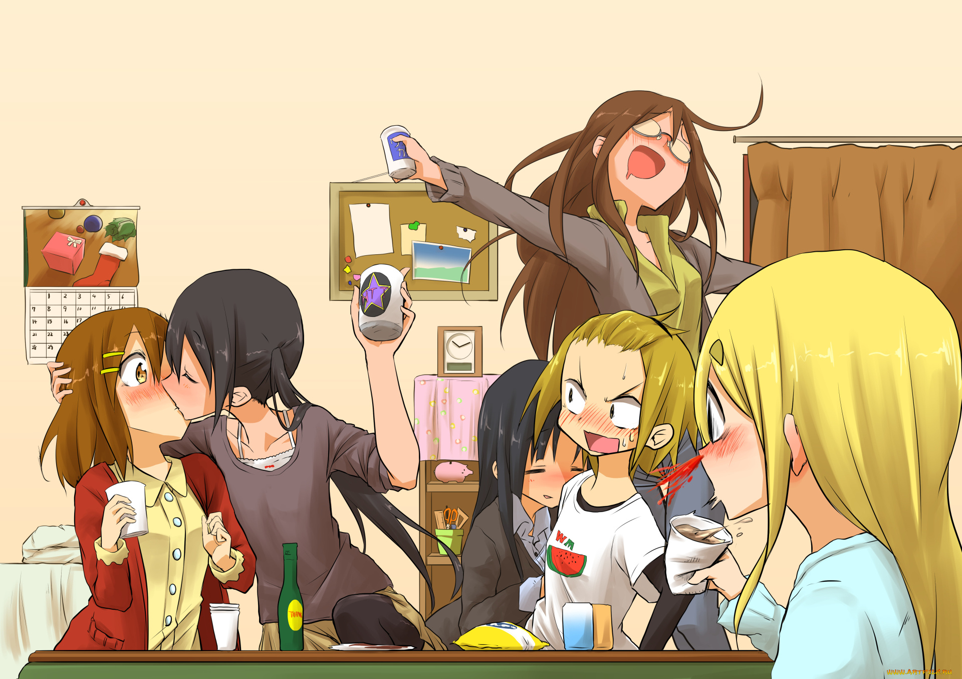 аниме, k-on, взгляд, девушки, фон