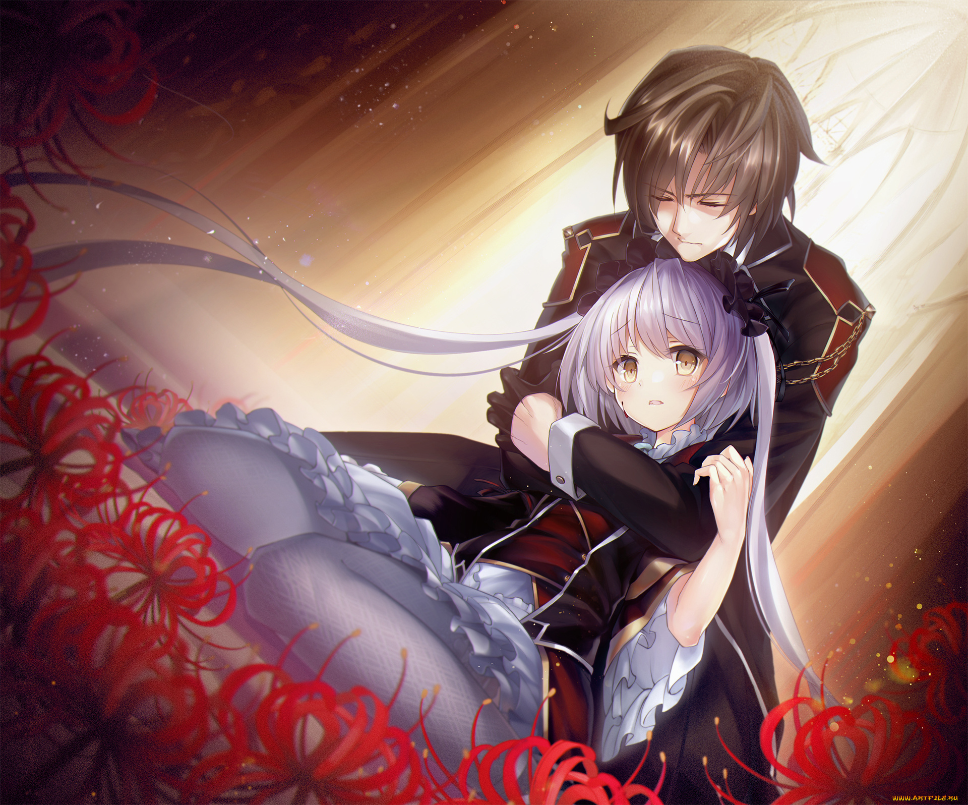 аниме, unknown, , другое, объятья, девочка, парень, двое