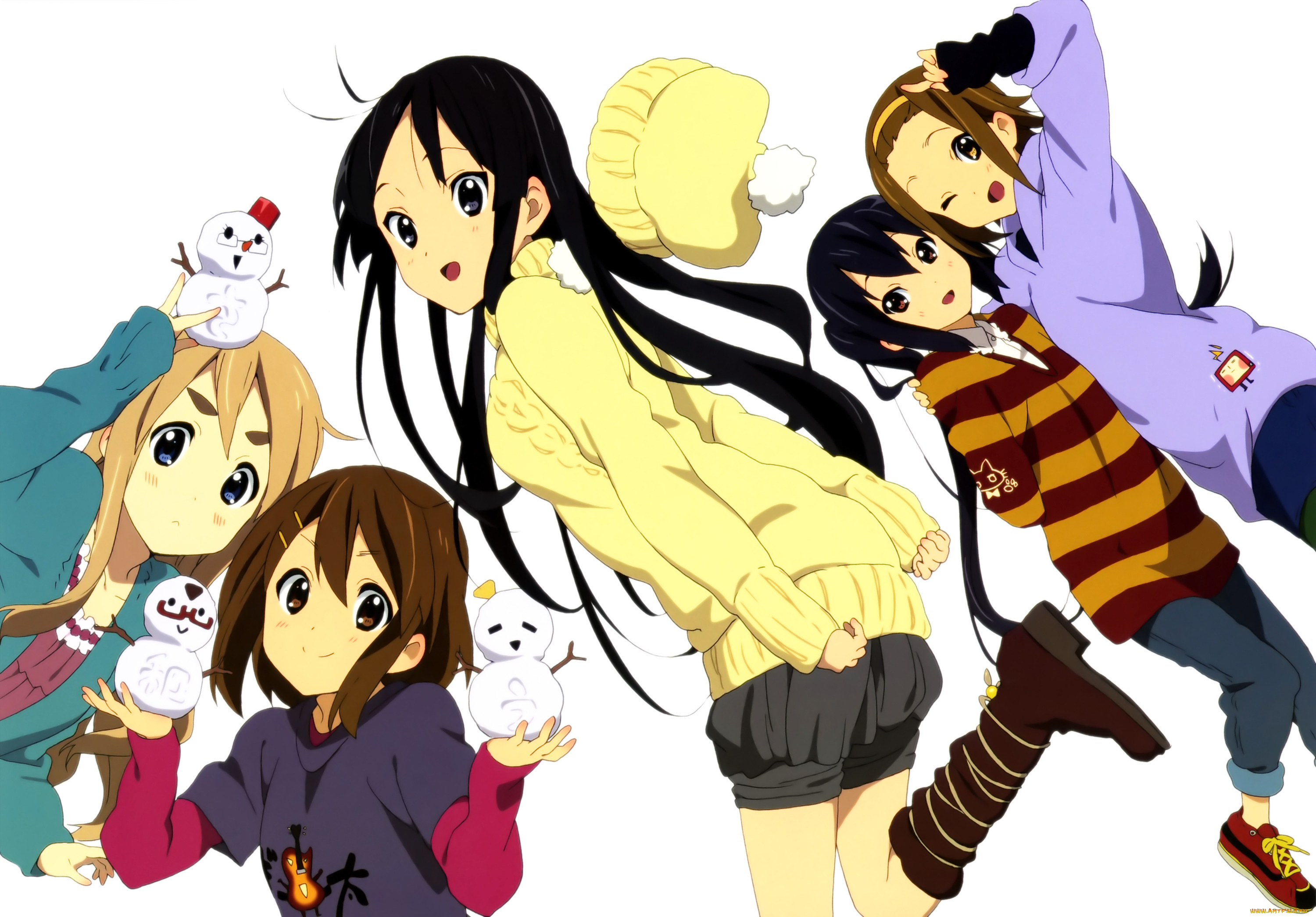 аниме, k-on, девушки, фон, взгляд