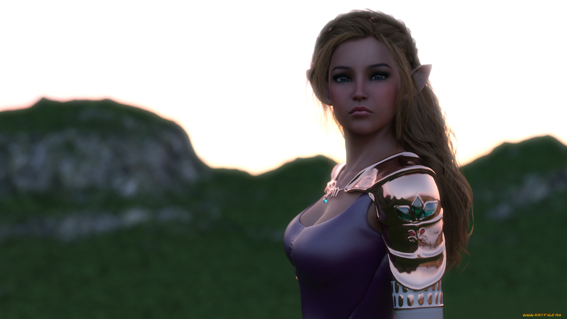 3д, графика, эльфы, , elves, взгляд, эльфийка, фон