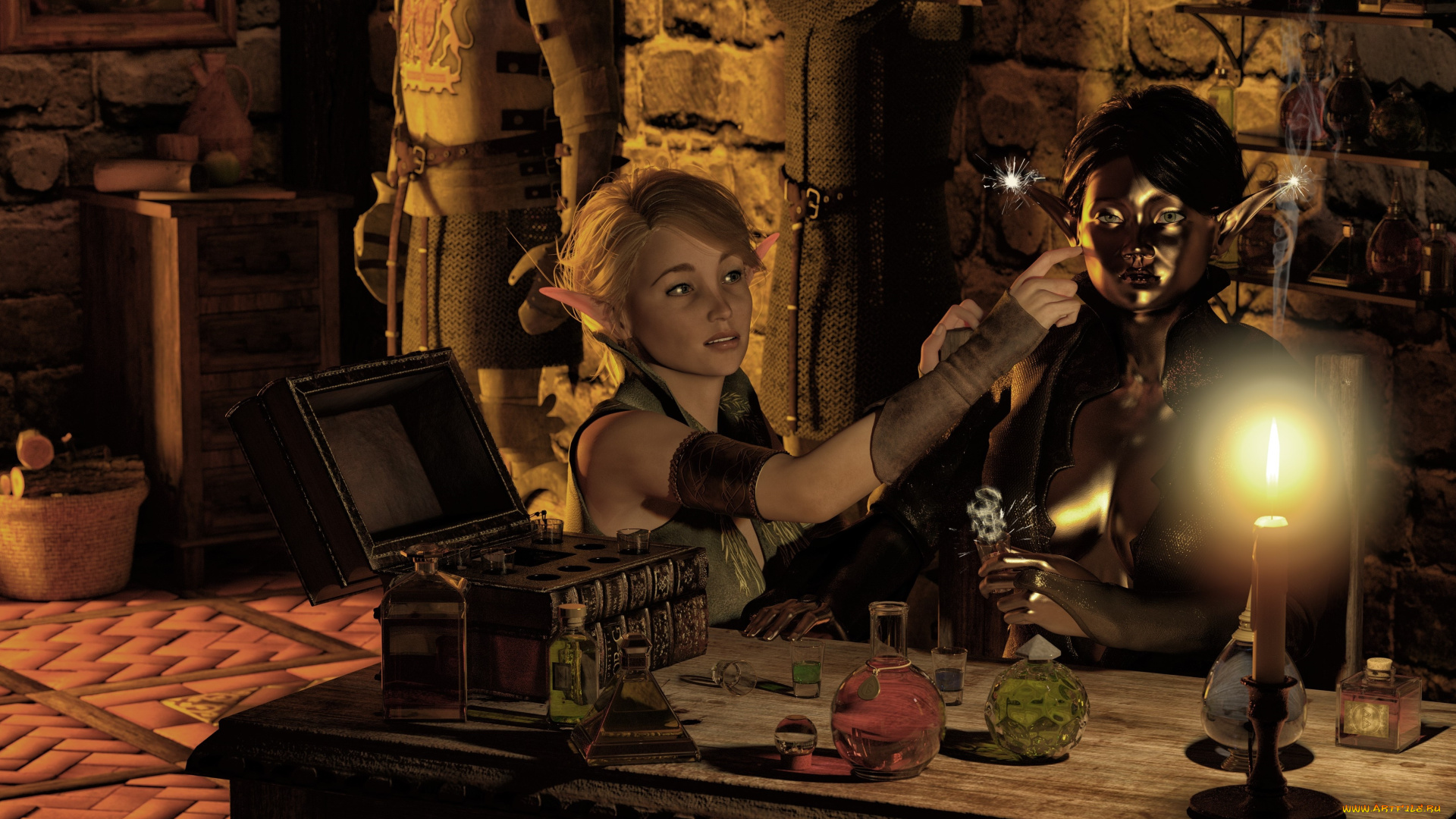 3д, графика, фантазия, , fantasy, эльфийка, взгляд, фон, колдунья