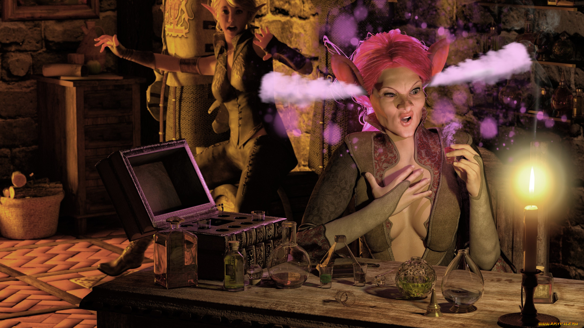 3д, графика, фантазия, , fantasy, колдунья, фон, взгляд, эльфийка