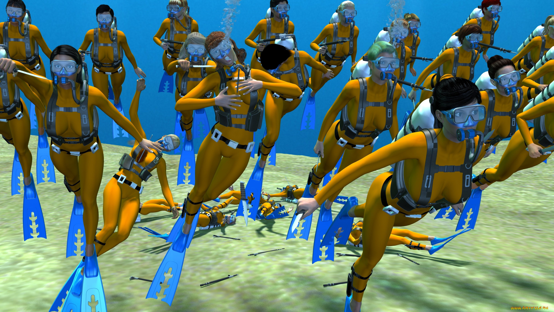 3д, графика, фантазия, , fantasy, море, фон, оружие, взгляд, девушки