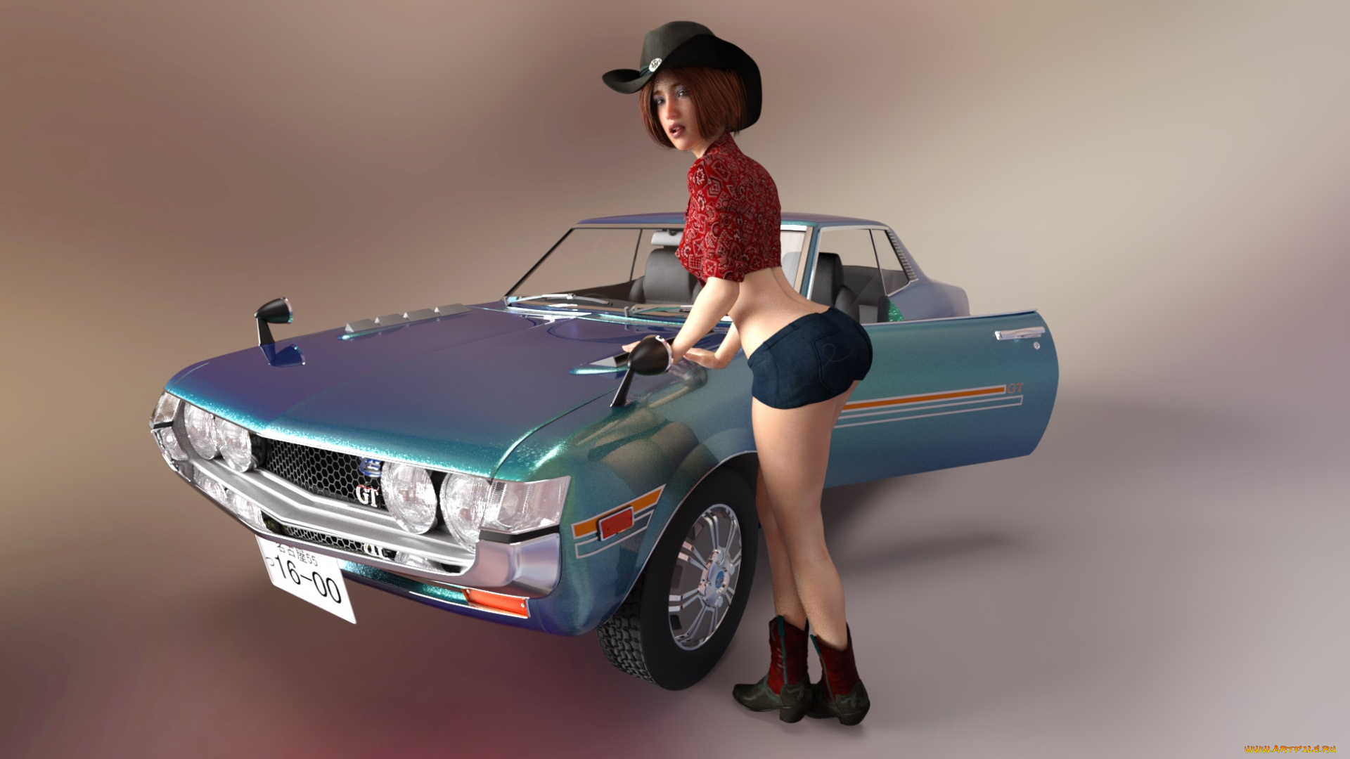 3д, графика, люди-авто, мото, , people-, car, , , moto, фон, взгляд, девушка