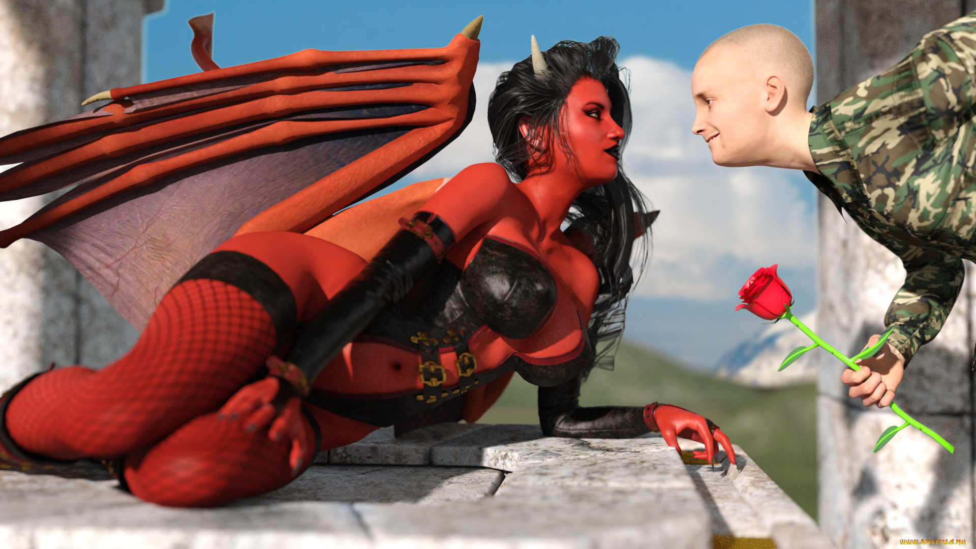 3д, графика, существа, , creatures, фон, взгляд, девушка