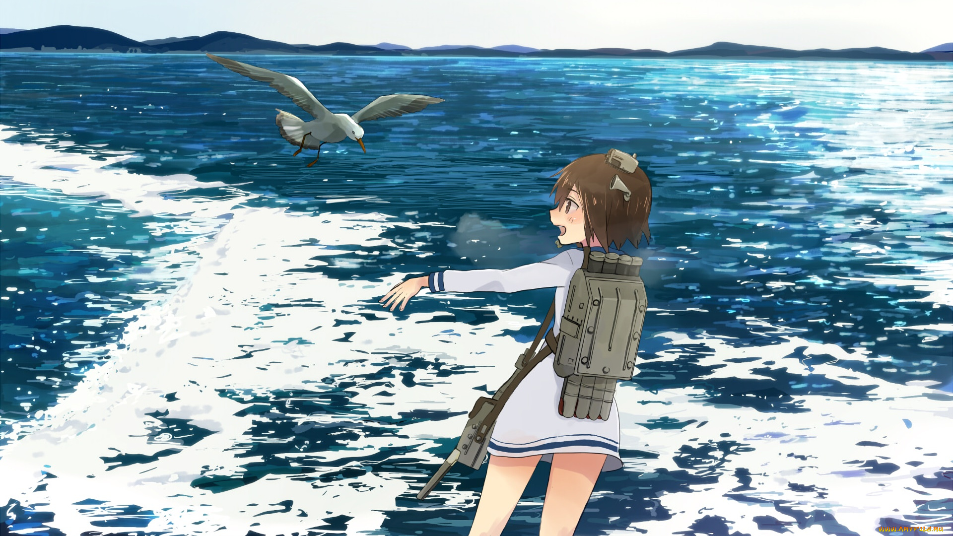 аниме, kantai, collection, фон, взгляд, девушка